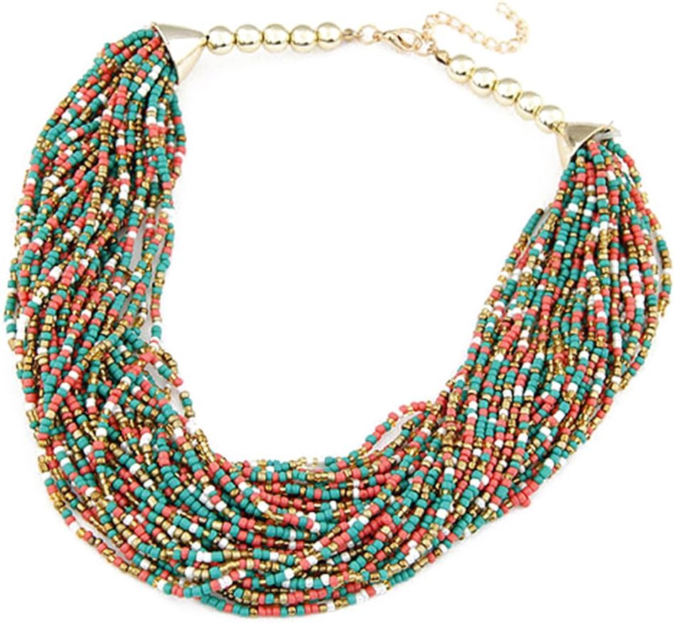 JSDY Womens Girls Bohemia Beads Weave Pendants Chunky Party Necklaces Jewelry Colorful