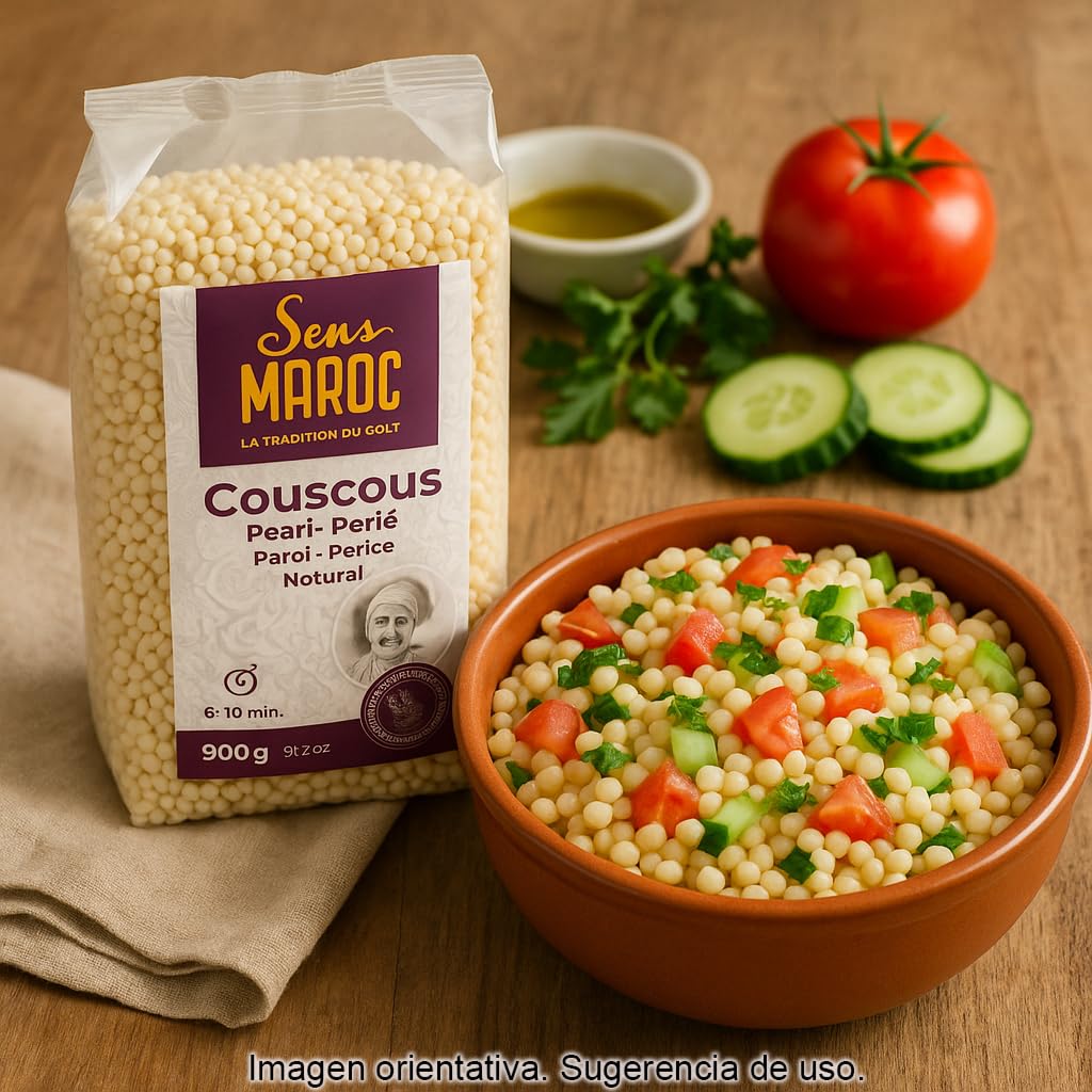 Cuscús Perla 900 g tipo israelí Pasta de sémola de trigo para ensaladas y guarniciones Textura firme y suelta, absorbe salsas y caldos
