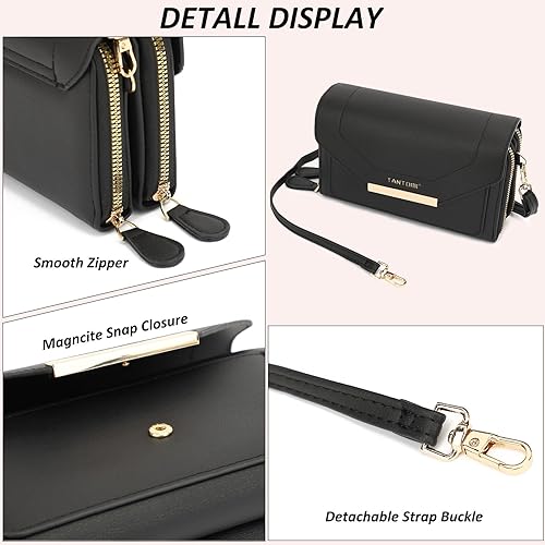 Vista 5 de TANTOMI Small Crossbody Bag for Women Vegan Leather Cell Phone Purse Crossbody Wallet with Adjustable Strap Negro
