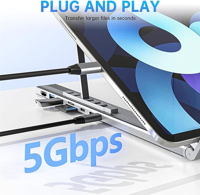 Soporte para Laptop 8 en 1 con Hub USB C, HDMI 4K, 2 USB 3.0, PD 100W miniatura 6