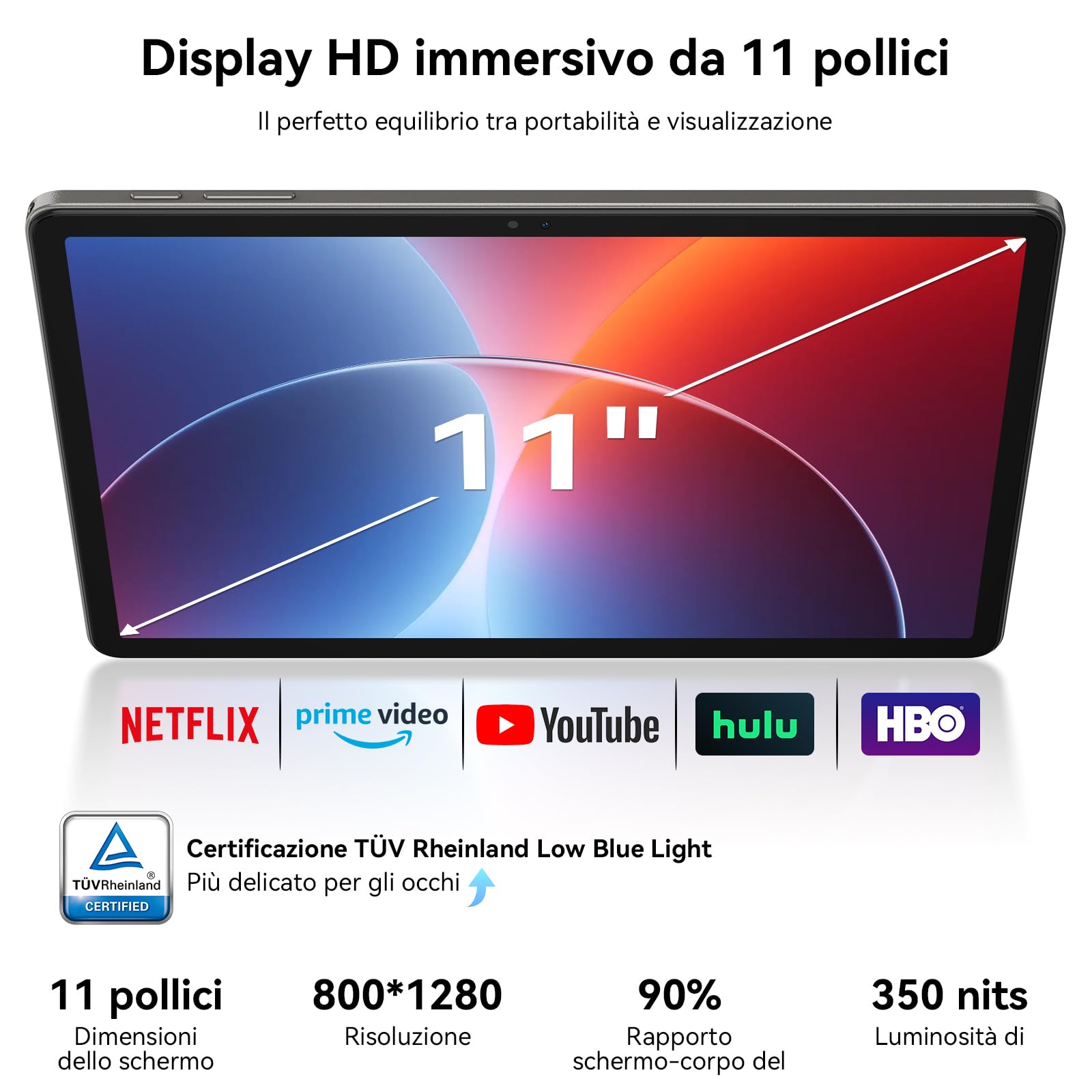 TABWEE Tablet 11 Pollici Android 16, 24 GB RAM, 128 GB ROM | Widevine L1, Display 90 Hz, espandibile 2 TB, CPU 1,8 GHz, batteria 8000 mAh, Wi-Fi 5 e 2,4 GHz, per studenti e adulti