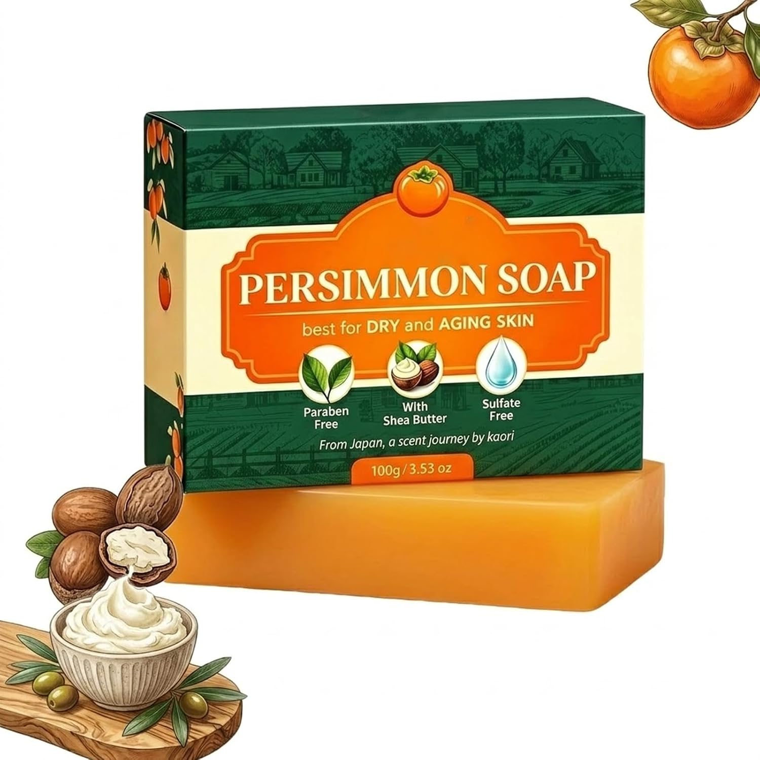 Persimmon Soap Natural Deodorant Bar for Odor Elimination