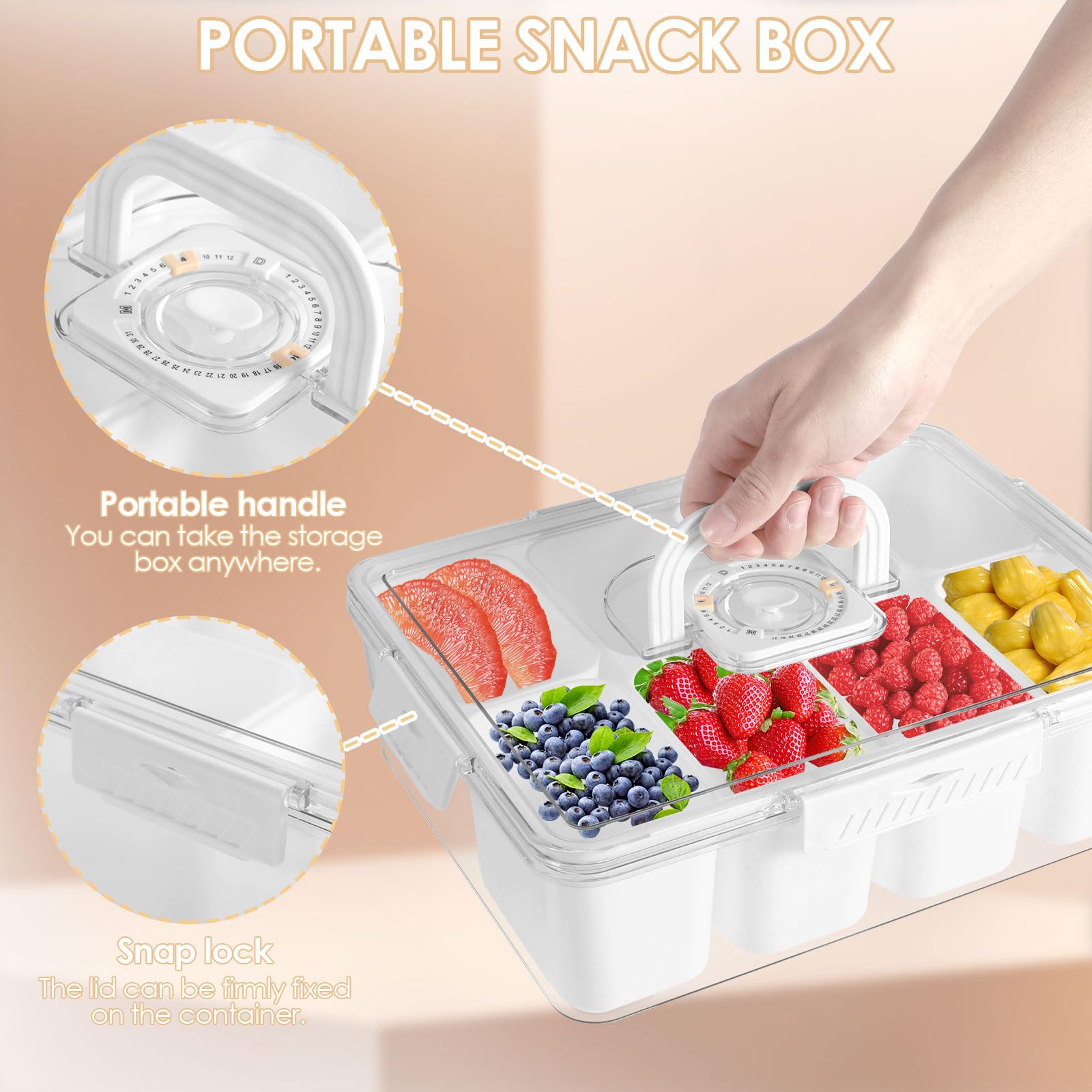 Vassoio Portasnack Diviso Con Coperchio – Ideale Per Picnic, Ufficio E Casa, Leggero E Impilabile