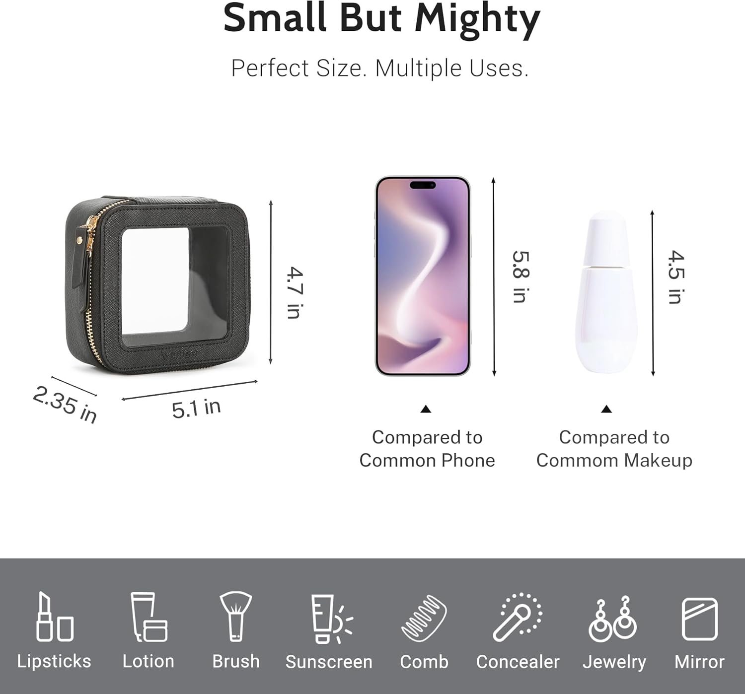 Aveniee Mini Clear Makeup Bag, Small Cosmetic Bags Travel Toiletry Pouch Organizer, TSA Approved Make up Case with Zipper, Car Bag for Essentials,Black - Image 4