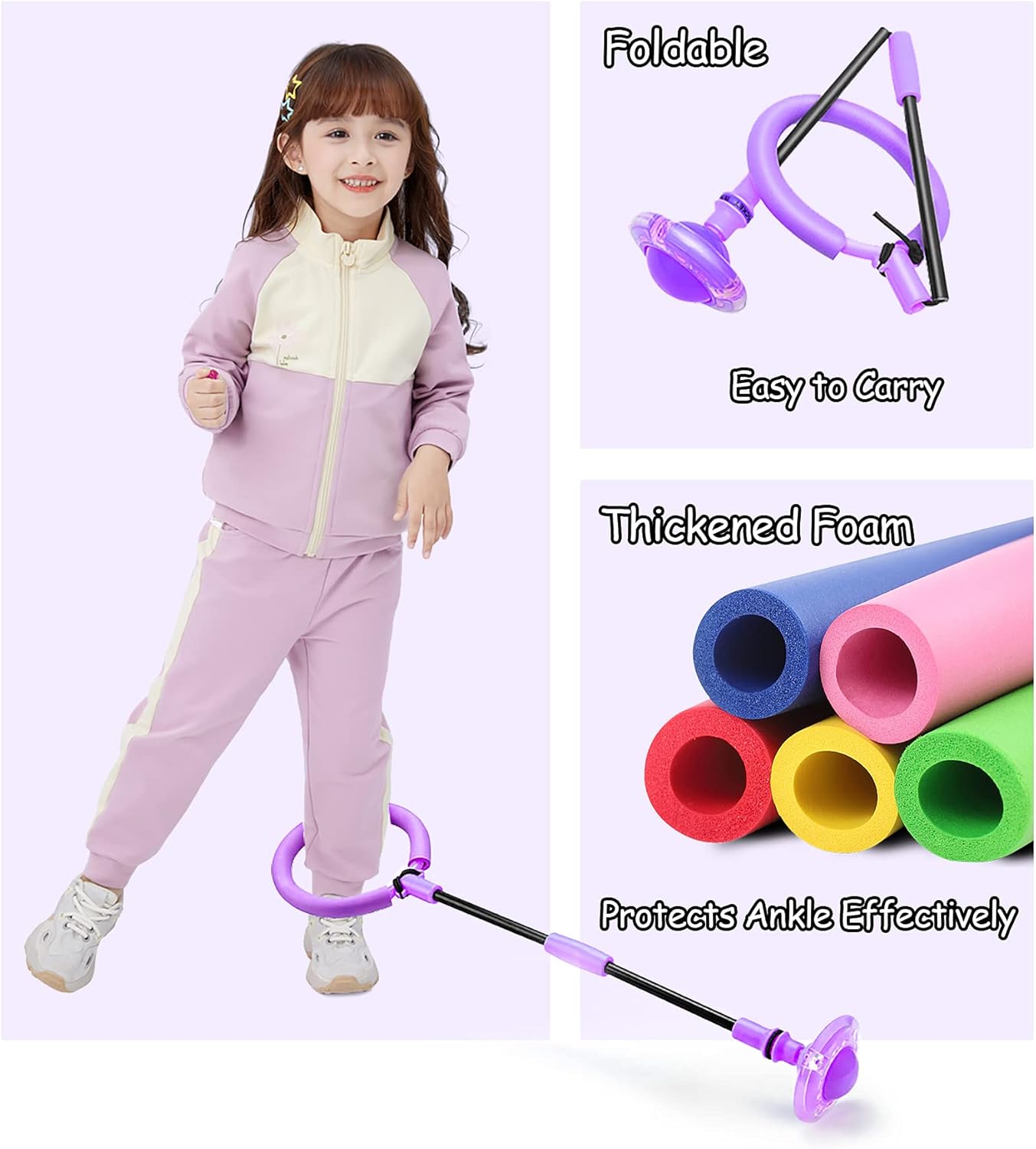 BEBJUIL Kids Skip Ball,Foldable Ankle Skip It Ball Flashing Jumping Ring Colorful Sports Swing Ball Fitness Fat Burning Jump Rope Exercise Skipping Toy for Kids (Purple) : Toys & Games