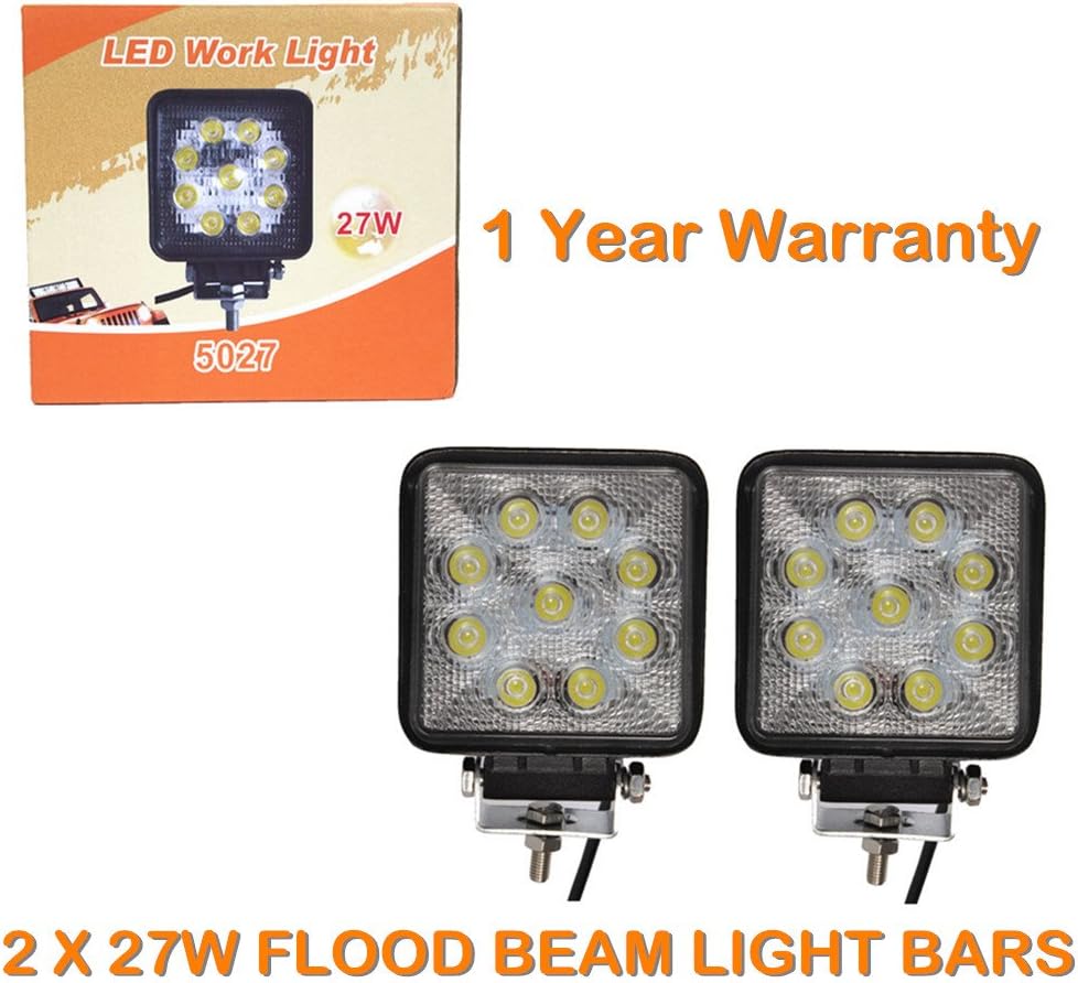 2pcs 27W Square Epistar LED Work Light Offroad Flood Beam for Boat Truck SUV ATV UTV 12V 24V
