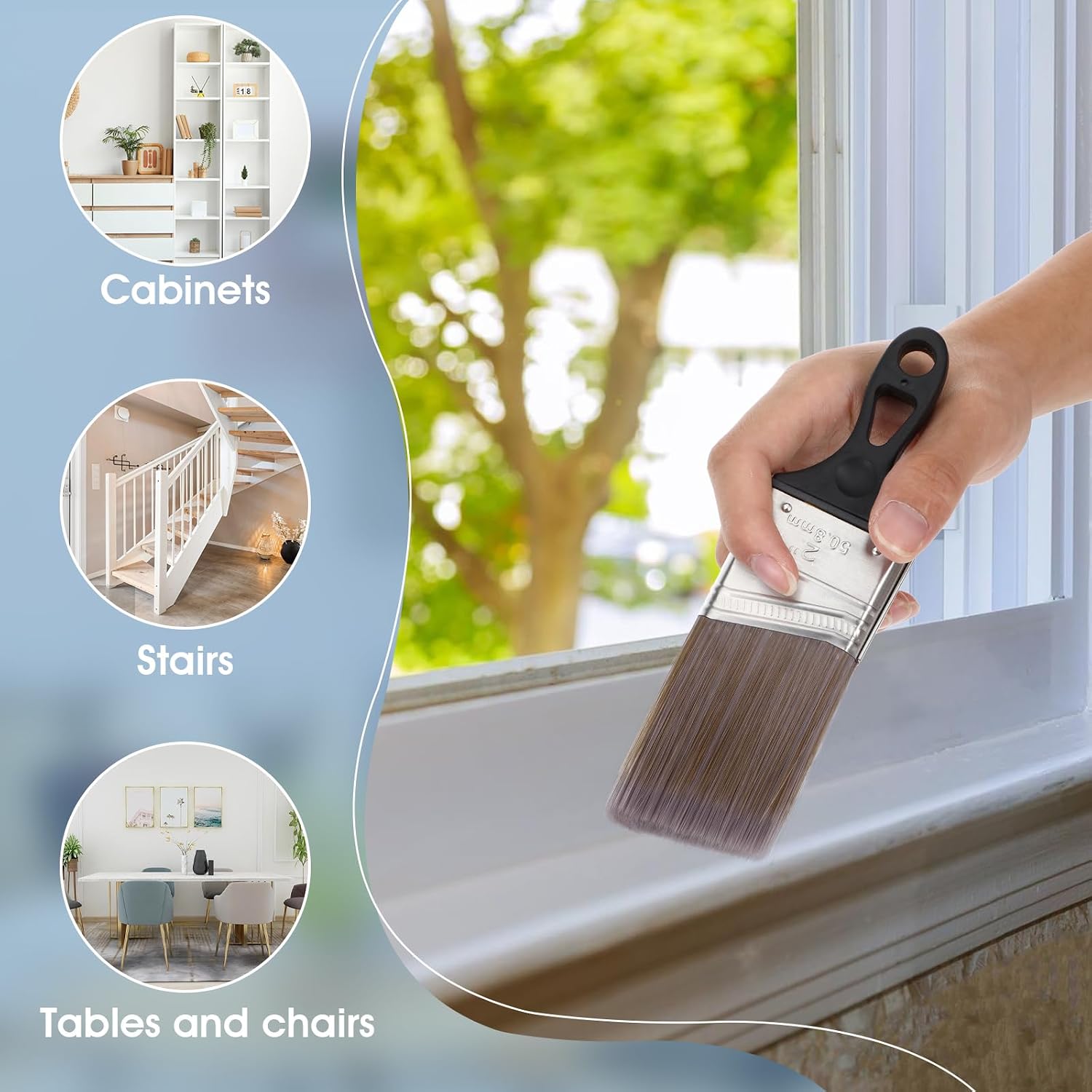 8 Pack 2 Inch Short Handle Angle Paint Brushes for Precision Trim and Cut in Painting On Window Door Frames, Baseboards, Cabinets, Furniture