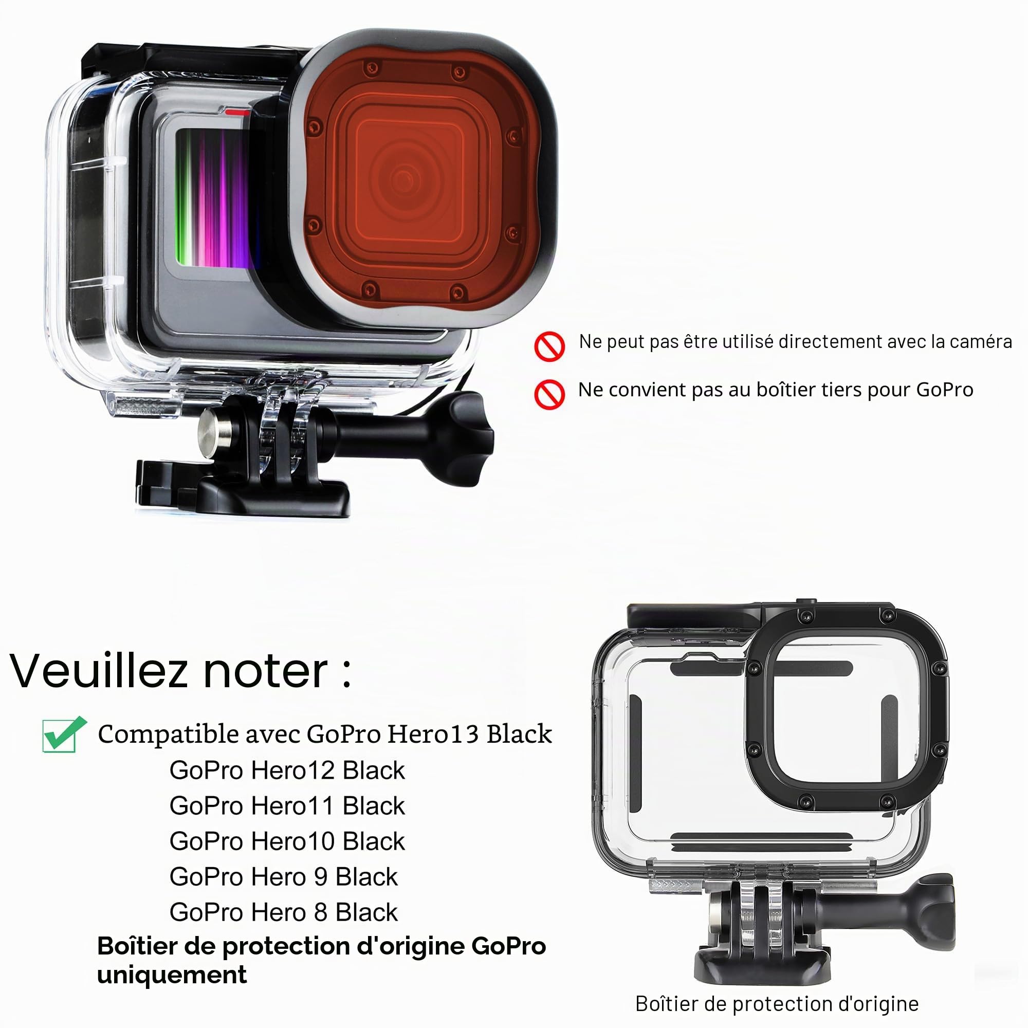 SOONSUN Lot de 3 filtres de plongée pour GoPro Hero 8 9 10 11 12 13 - Boîtier étanche Officiel - Rouge, Rouge Clair, Magenta - Correction de Couleur pour vidéo et Photographie sous-Marines