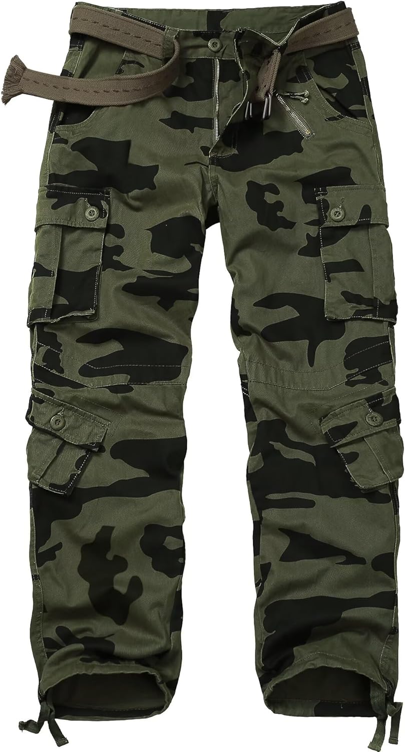 TRGPSG Men's Wild Cargo Pants, Camo Pants Cotton Casual Work Hiking Pants with 8 Pockets