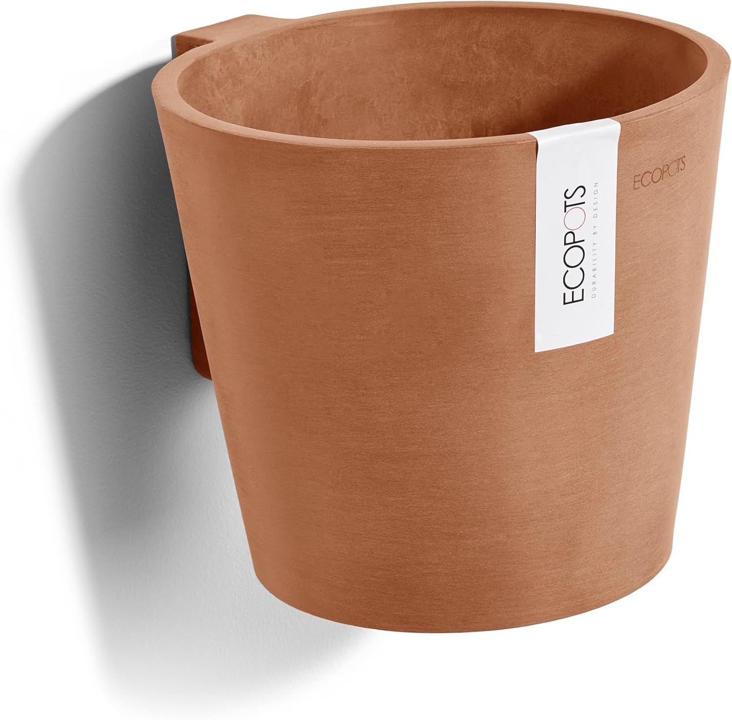 Ecopots Amsterdam Wall Durable Modern Round Indoor/Outdoor Recycled-Based Composite Hanging Flower Pot Planter, Terracotta Color, 8"