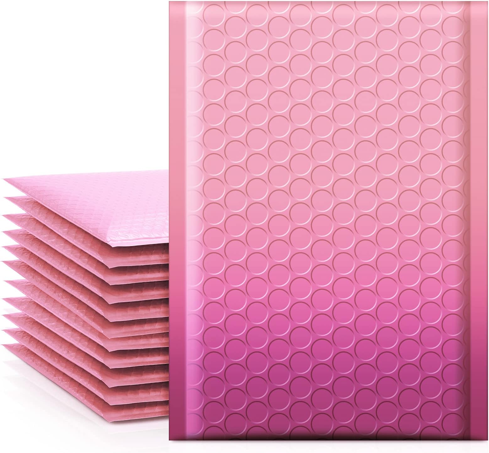 Fuxury Bubble Mailers 4x8 Inch 100 Pack，Pink Gradient Poly Bubble Envelopes for Jewelry , Cosmetics, Designer Boutique Custom Padded Envelopes ,Waterproof Padded Mailers for Small Busniess