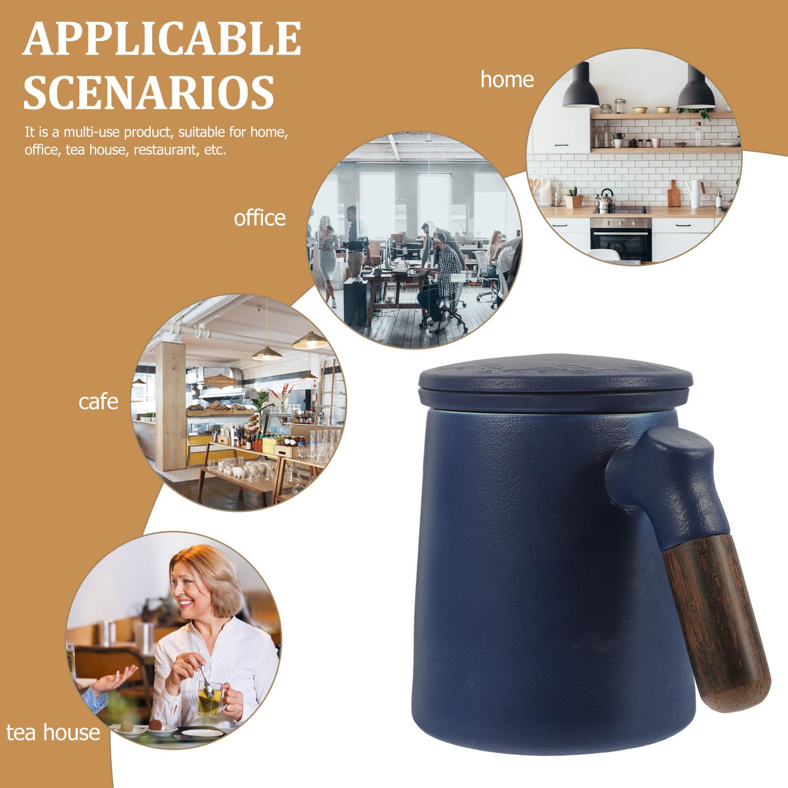 Hemobllo Taza con Filtro de Té 320ml de Cerámica Azul con Tapa | Hogar y Oficina, Diseño para Separar Hojas, Ayuda a Reducir Residuos y Mantener la Bebida Limpia