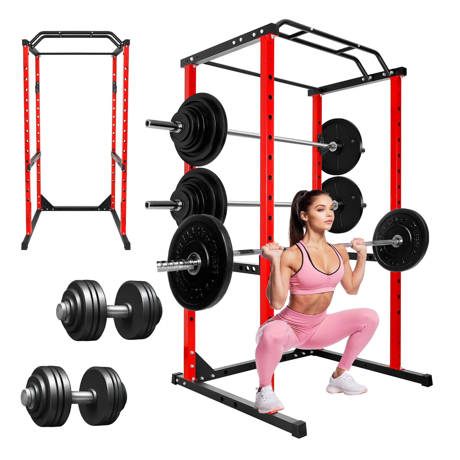 Power Rack, Adjustable Squat and Bench Rack Combo for Home Gym, 1200 LBS Heavy-Duty Power Rack with Pull-Up Bar, 14-Position J-Hooks, Dip Bar & Landmine Attachment Compatible, 81.5? H × 45.6? W