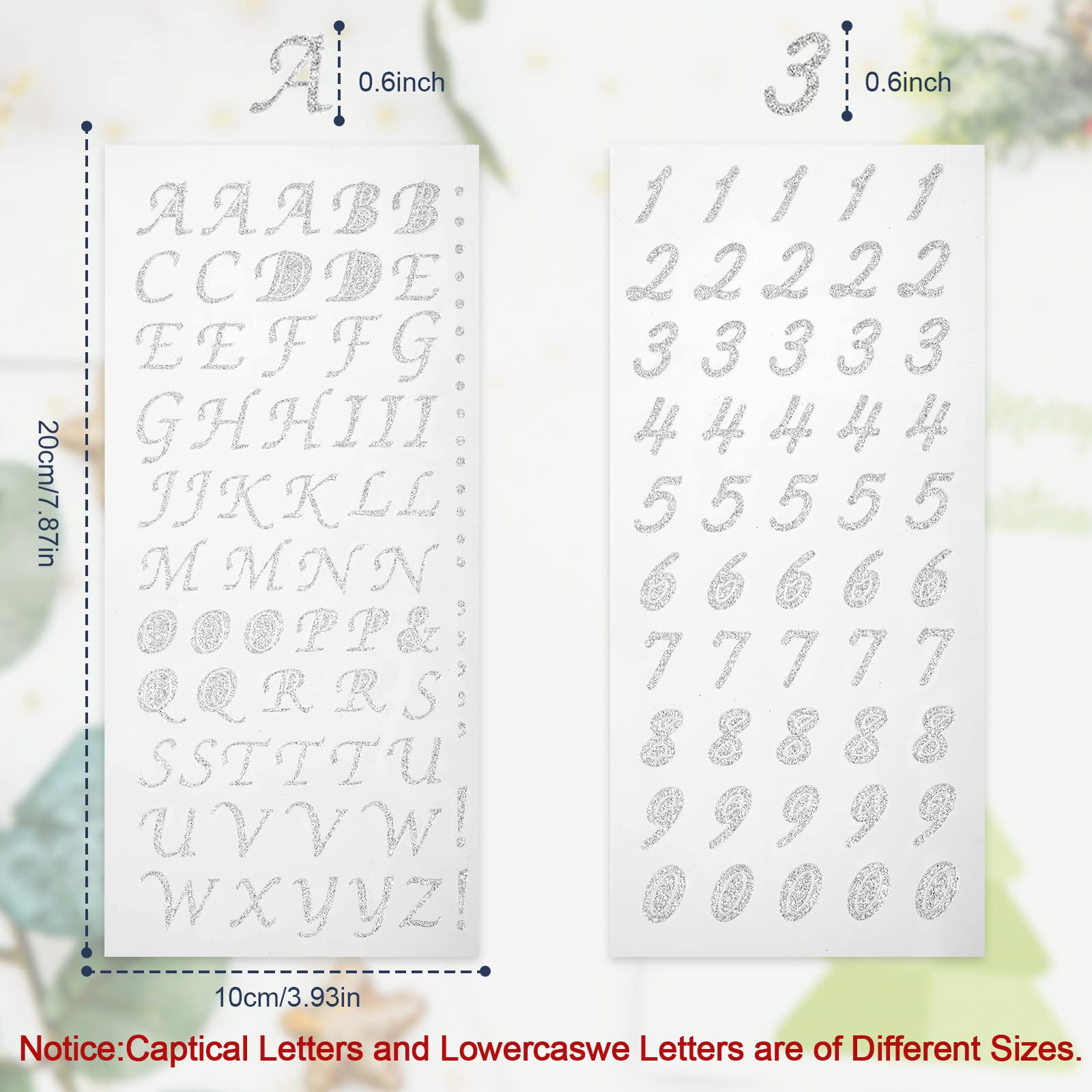 Outus Lot De 8 Feuilles D'autocollants à Paillettes En Vinyle Avec Lettres De L'alphabet, Chiffres Pour Décoration De Salle De Classe, Panneaux, Porte (2,5 Cm, Champagne