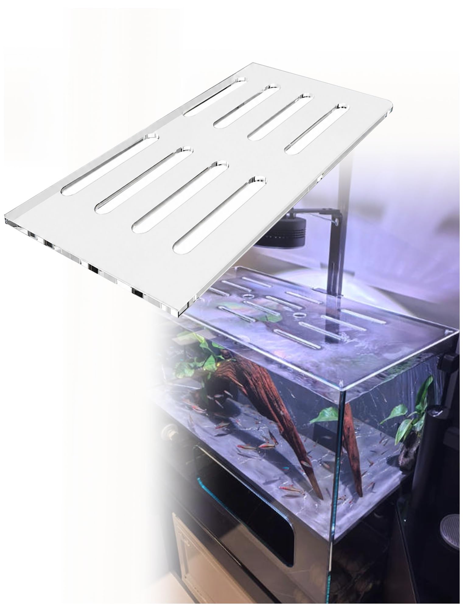 Generico Coperchio per Acquario in Acrilico 8 mm, Copertura Trasparente per Vasca Pesci con Fessure d’Aria, Apertura per Alimentazione, Protezione Anti-Salto e Pulizia Facile(45x40 cm)