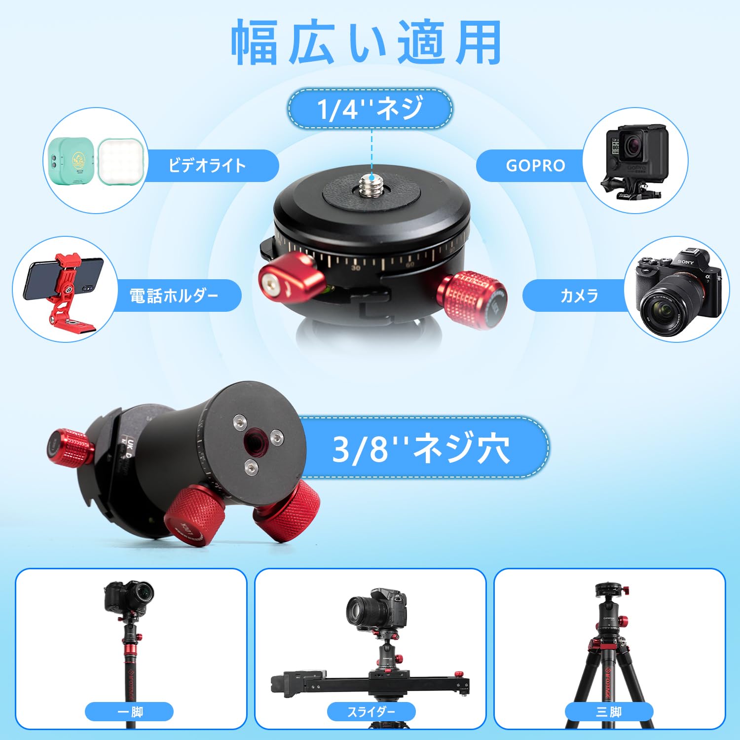 Amazon.co.jp: IFOOTAGE 自由雲台三脚ボール雲台 MP30デュアル360