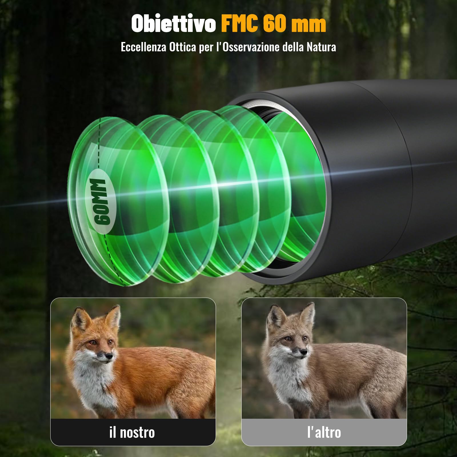 20-60x60 Cannocchiale con Treppiede, Leggero, Birdwatching
