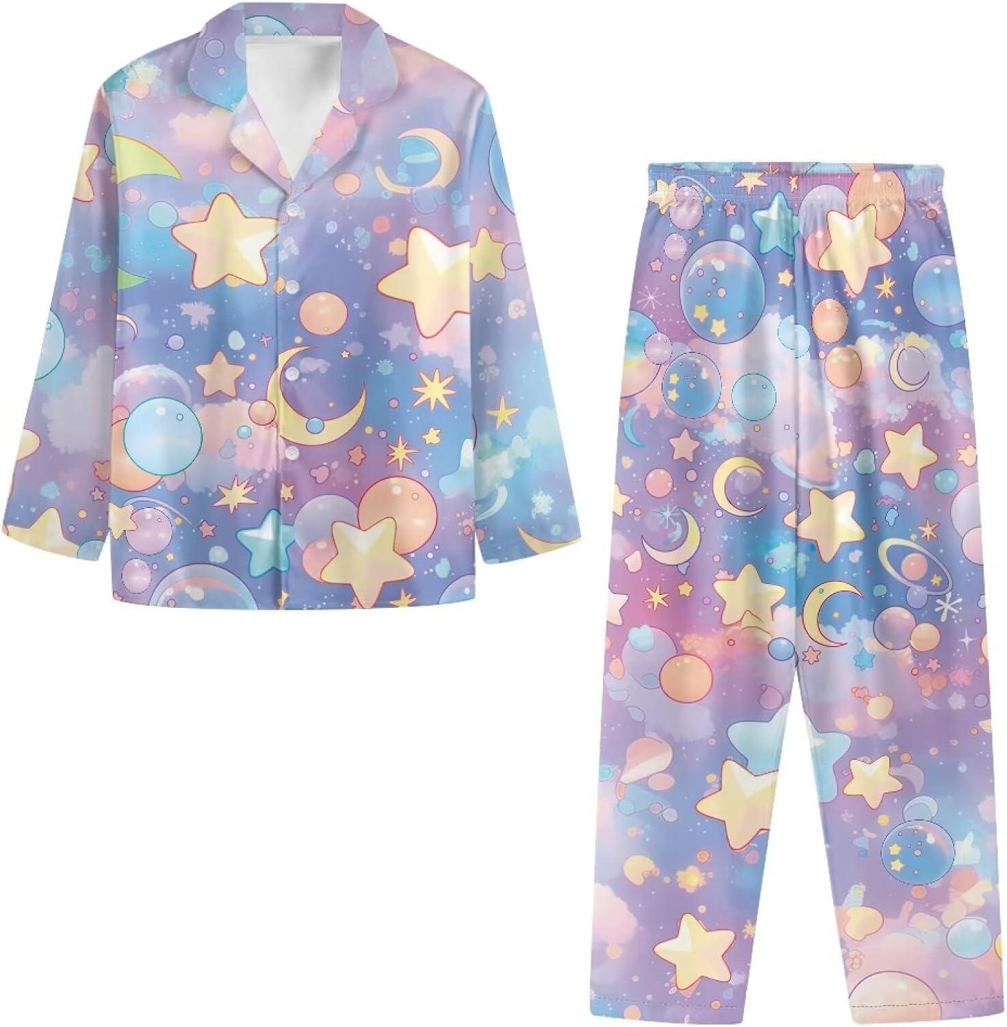 Women's Soft Comfy Pjs 2Pcs, Long Sleeve Top Long Pants Casual Outfits Loose Sleepwear Loungewear Sets with Buttons