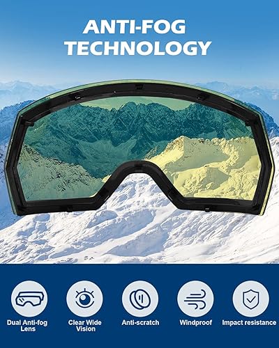 Miniatura 5 de Elimoons Gafas de esquí, lentes intercambiables, gafas de snowboard antivaho con protección UV para hombres, mujeres, adultos, jóvenes