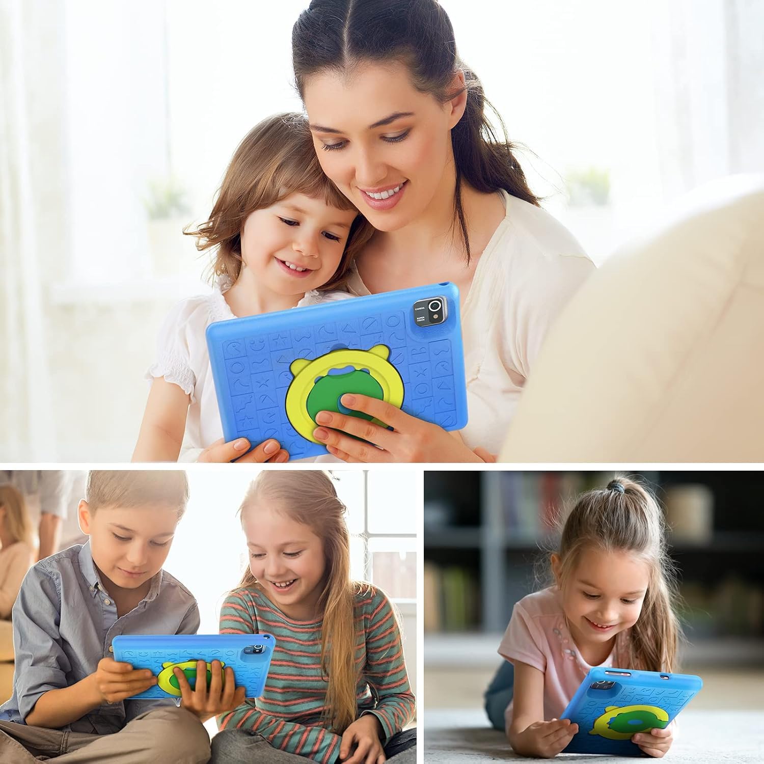 Freeski Tablette Enfants, 10 Pouces Android 13 Tablettes 1280x800 IPS, 5000mAh Quad Core, 6Go+64G0+128Go, WiFi, Bluetooth, Double Caméra Tablette pour Enfant, Blu
