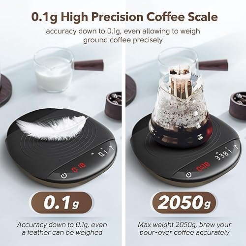 Miniatura 2 de Mini báscula de café con temporizador, báscula digital de espresso de 4.4 lbs0.00 oz, precisión para verter sobre café, recargable hasta 0.00 oz de