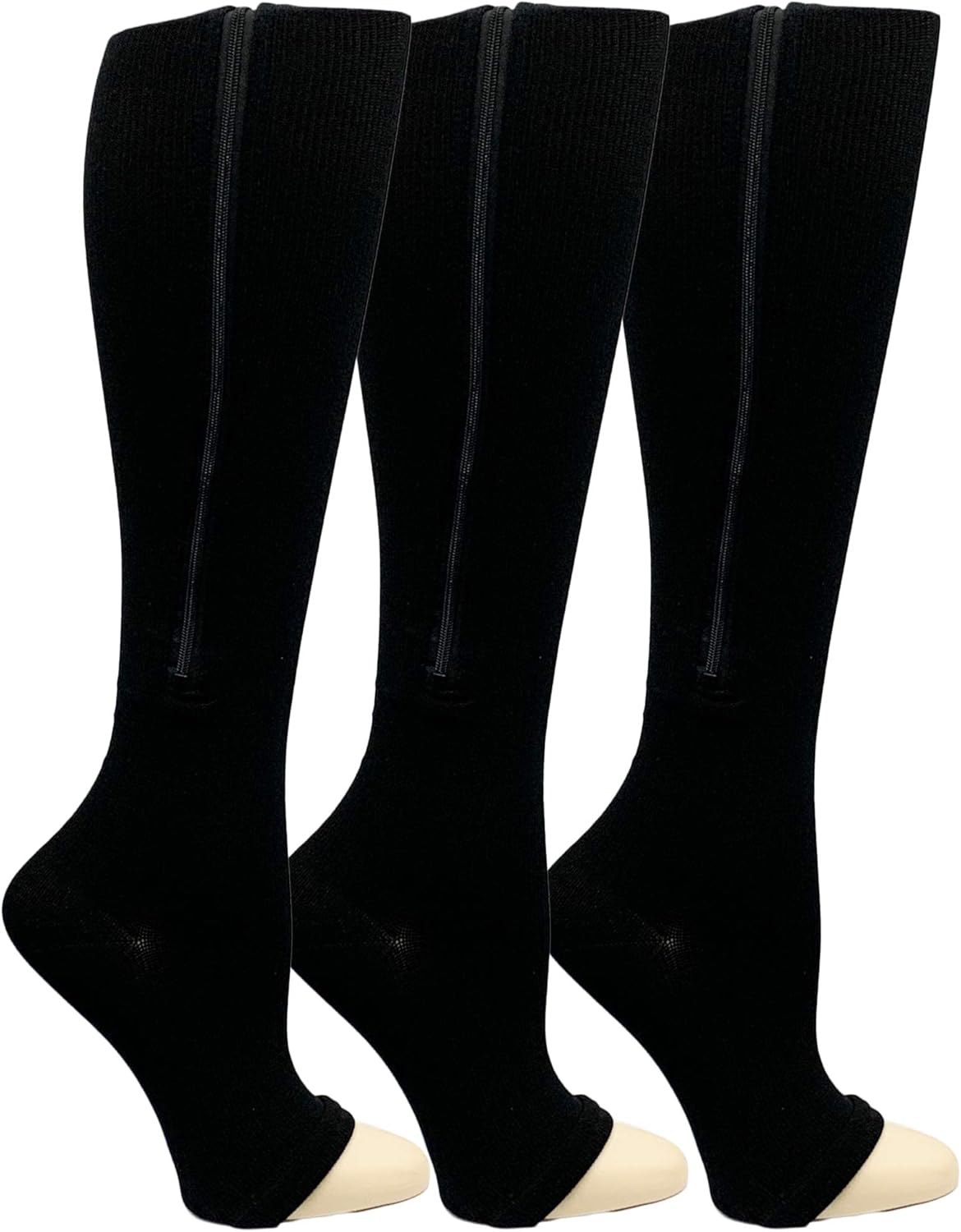 3 Pairs Black Magnetic Zipper Compression Socks - Open Toe - Perfect for walking running hiking sports - Helps with Circulation