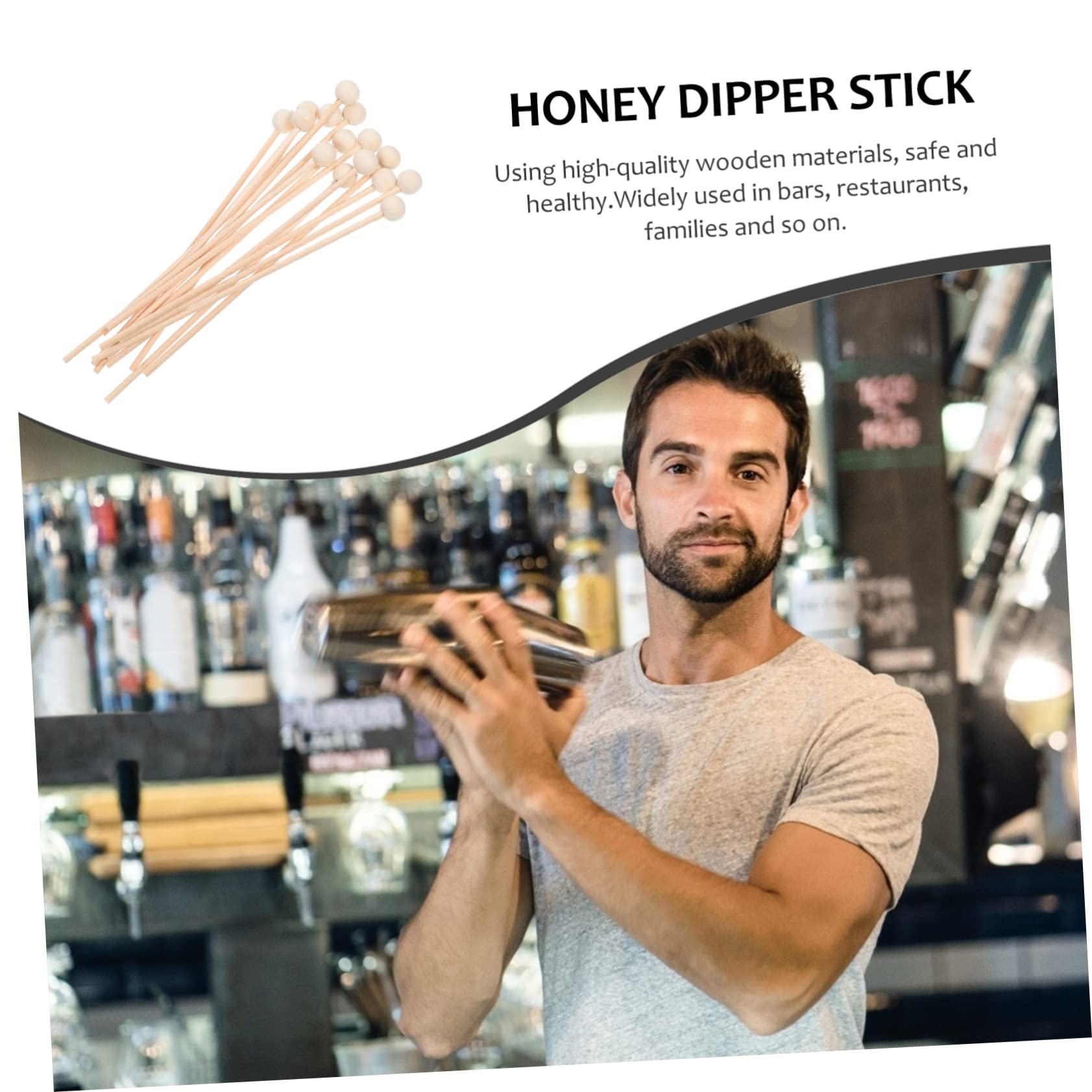 DECHOUS 100Pcs Wooden Stirring Sticks Long Handle Mixing Rods for Cocktails and Juices and Kitchen Utensils for Household Use