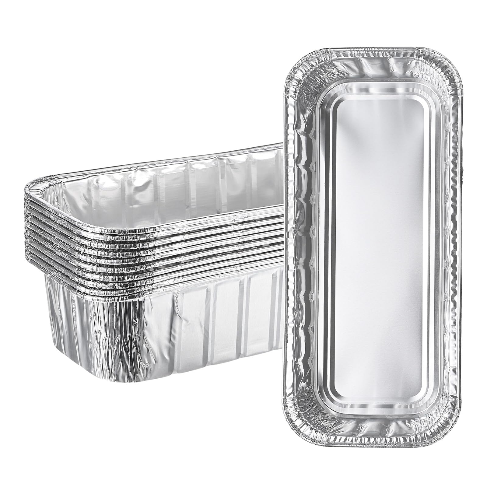 M METERXITY 10-Pack Grill Drip Pans, 11 x 5 x 2.3 Inch Disposable Aluminium Foil Grease Trays for EX4/EX6/EPX6/BBQ Accessories, Grill Grease Pan Liners [Silver Tone]
