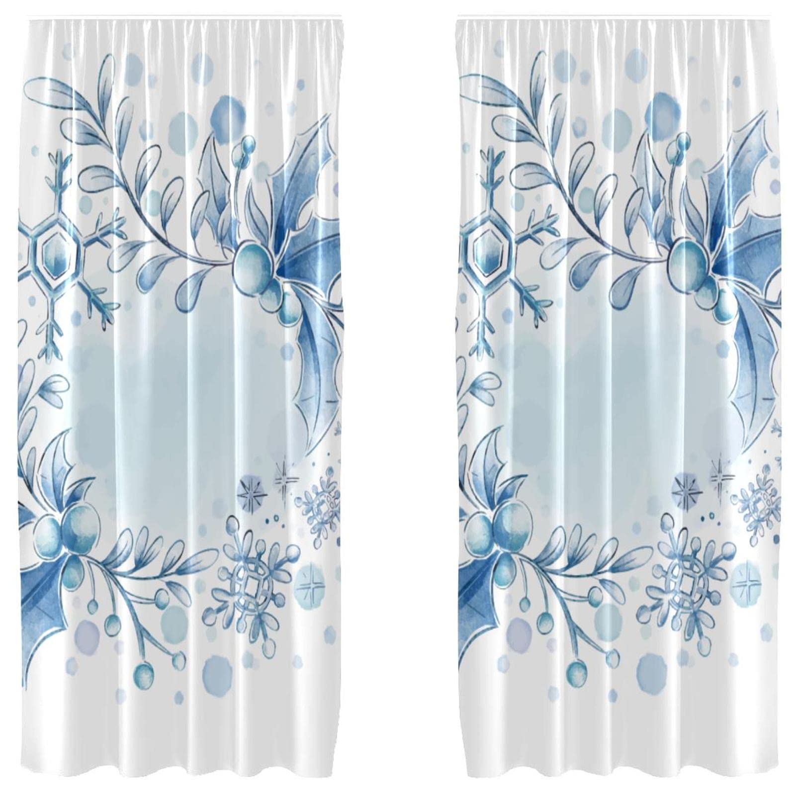 Cortinas de acuarela azul copo de nieve para renovar ventanas sin luz