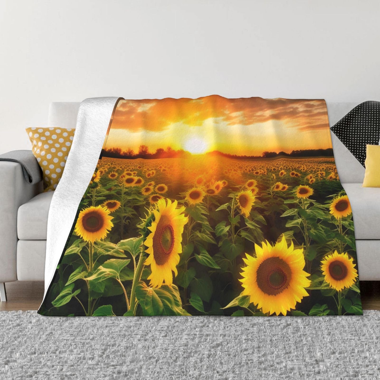 Couverture micro-polaire tournesol 127x100 cm pour canapé