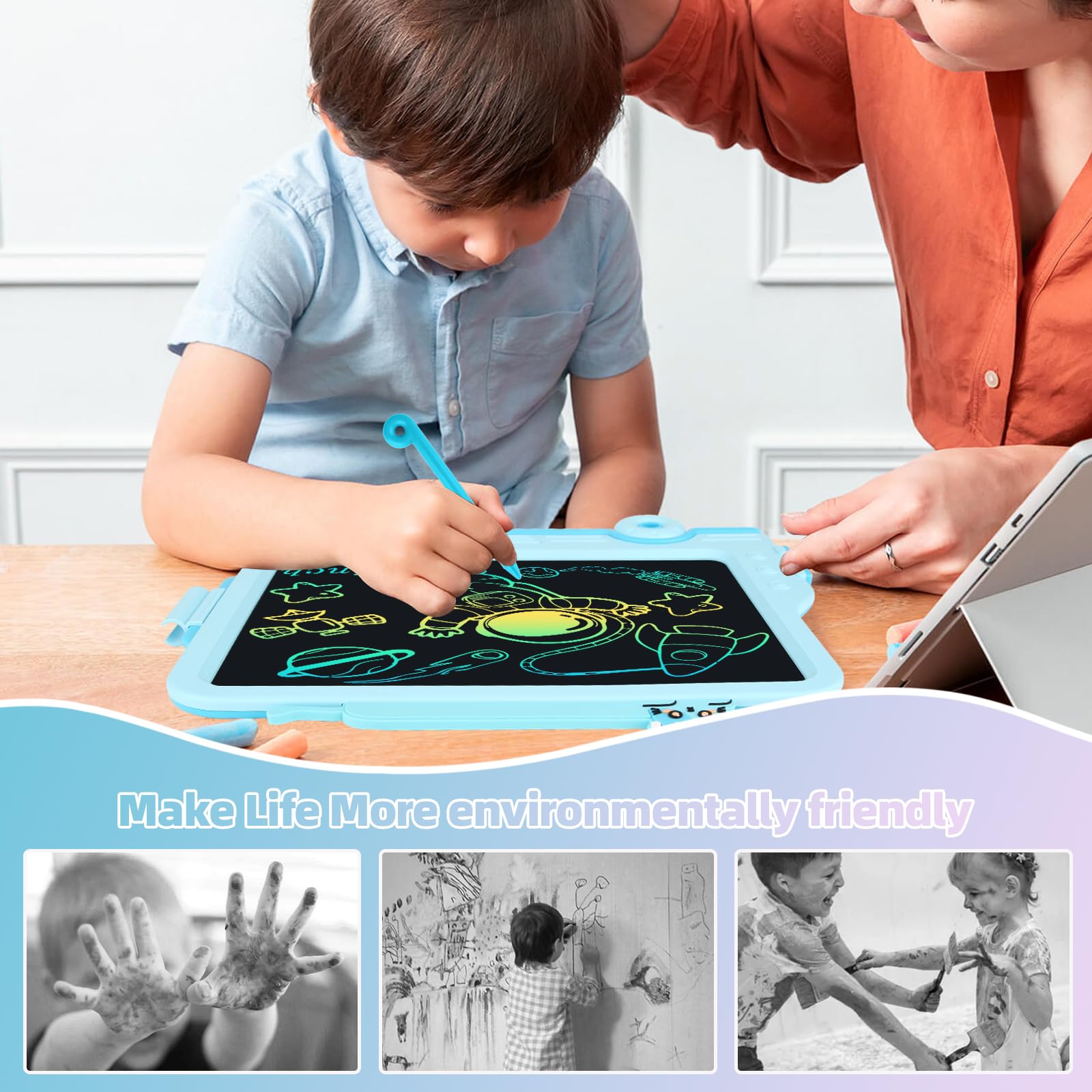 WUJUN LCD Schreibtafel 8.5 Zoll Tablet für Kinder und Erwachsene, löschbarer Zeichenblock mit Sperrfunktion (Blau)