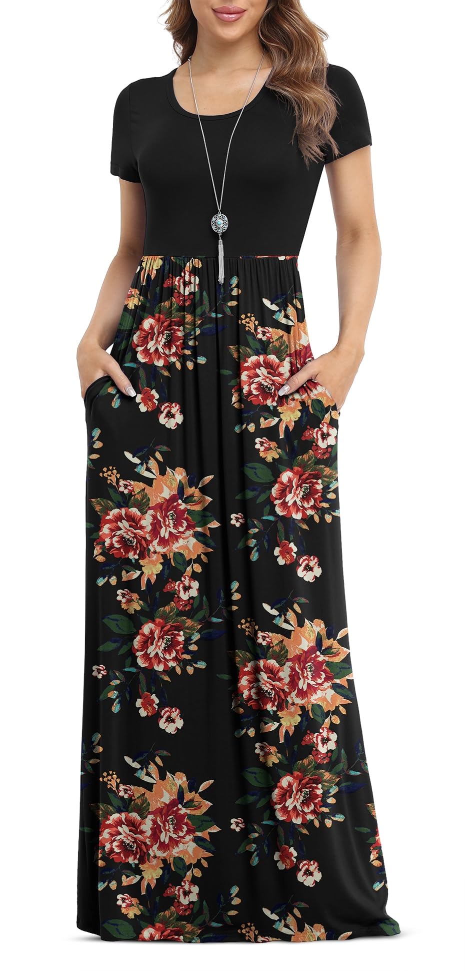 VIISHOW Women's Short Sleeve Loose Plain Maxi Dresses Casual Long Dresses  with Pockets