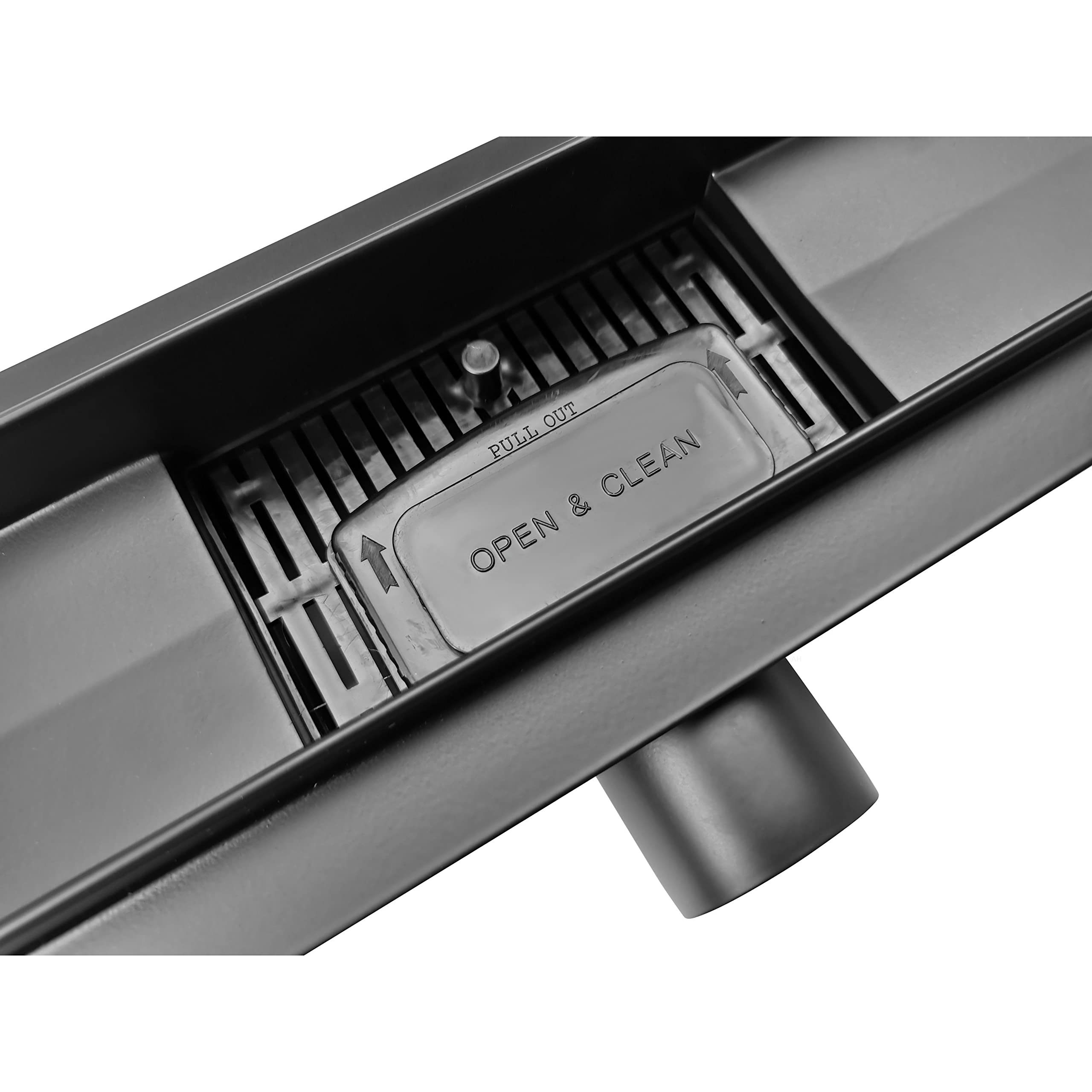 Bulles Caniveau de Douche Italienne avec Siphon Ultra-plate en Acier Inoxydable Grille Sol de Douche Linéaire Hauteur d'installation de 52 m Ensemble Complet Noir 90 cm