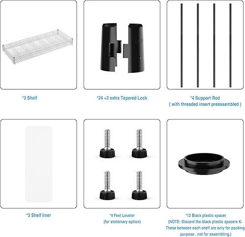 Miniatura 4 de pouseayar Estantería de alambre de 3 niveles, estante de metal NSF con 1050 libras y estantes de almacenamiento ajustables, organizador de acero