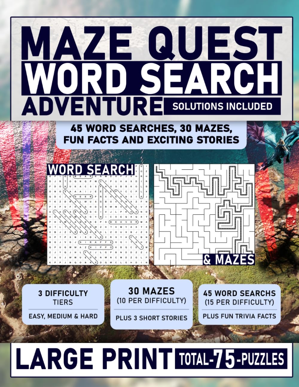 Maze Quest Puzzle Adventure: 45 Word Searches, 30 Mazes, Fun Facts and Exciting Stories