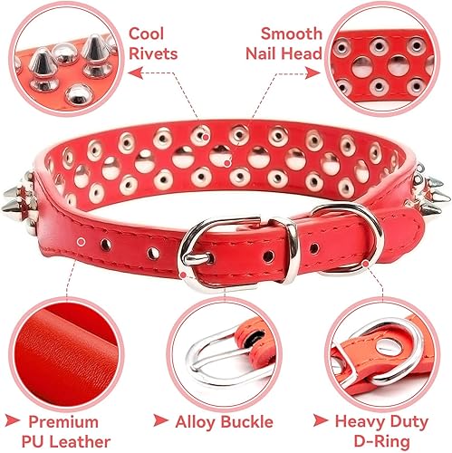Miniatura 5 de Collar de perro y gato rojo con púas pequeñas para perros pequeños y medianos machos hembras  Collar ajustable con tachuelas  Collar de cuero punk