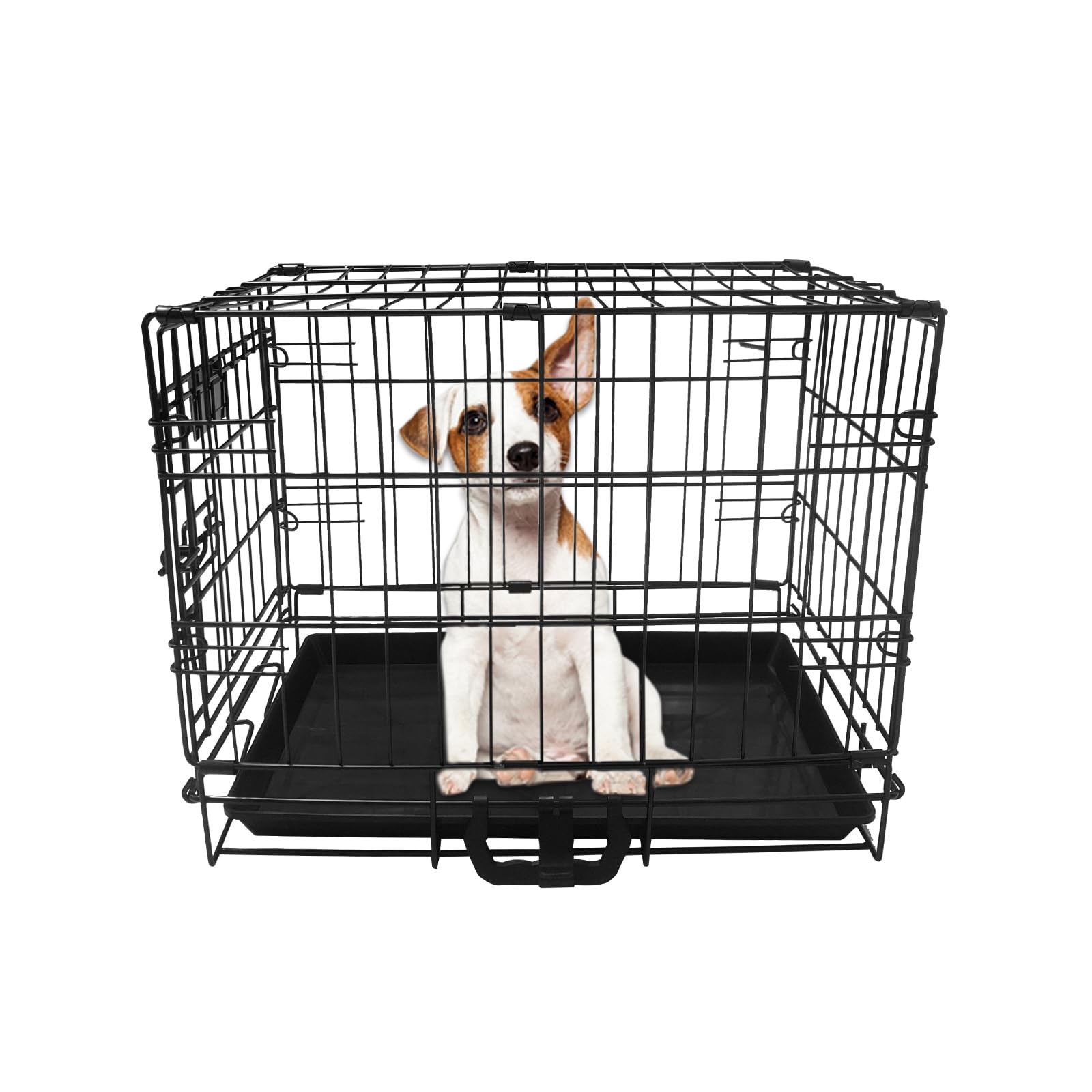 Holywarm Dog Crate Metal Dog Cage, 18 inch Puppy Dog Crate Foldable Pet Cage with Leak-Proof and Removable Tray, Easy to Clean (46cm L x 25cm W x 36cm H)