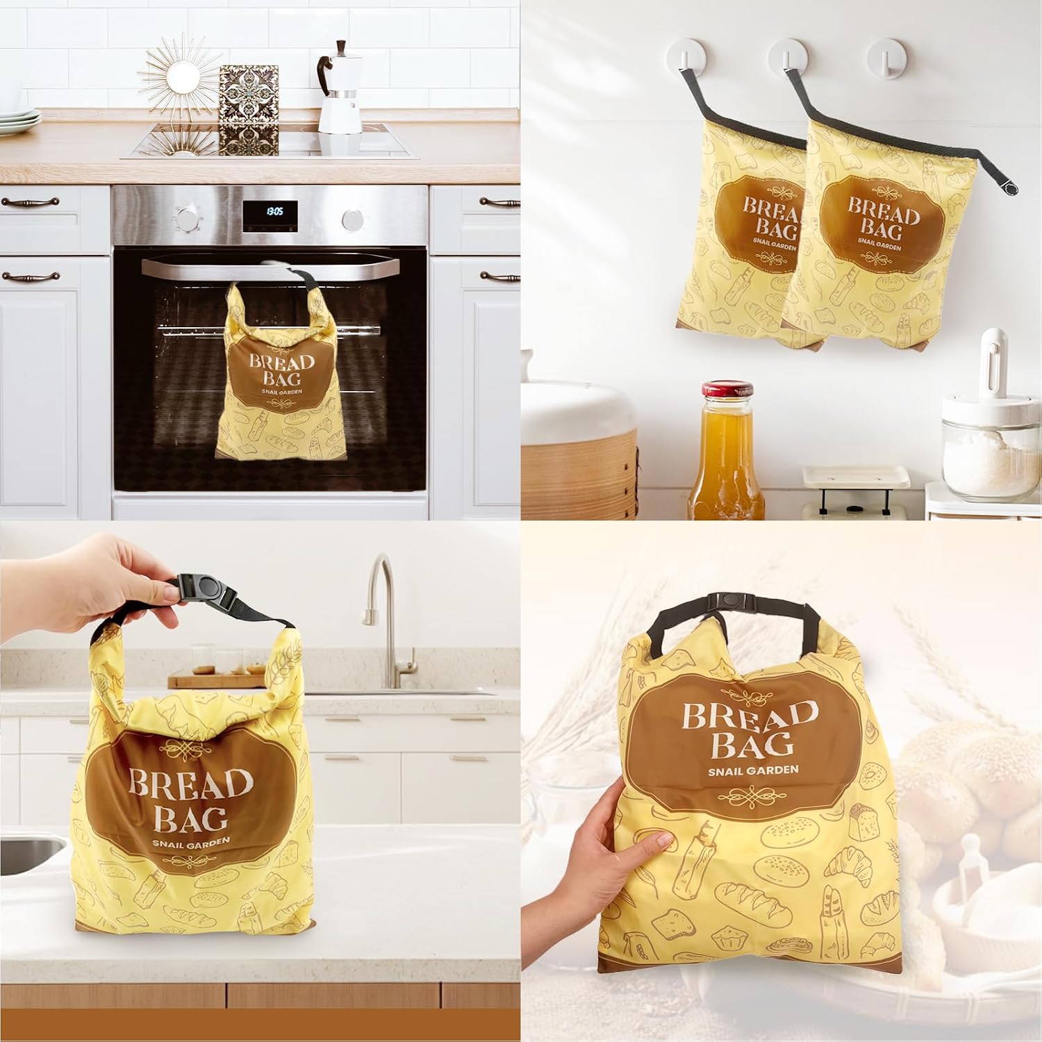 SNAIL GARDEN Bread Bags, TPU Lining Airtight Reusable Bread Bags with Zipper Double Lock, 2-Pack Sourdough Storage Freshness Keeper for Homemade Bread, Baked Goods, Bagels