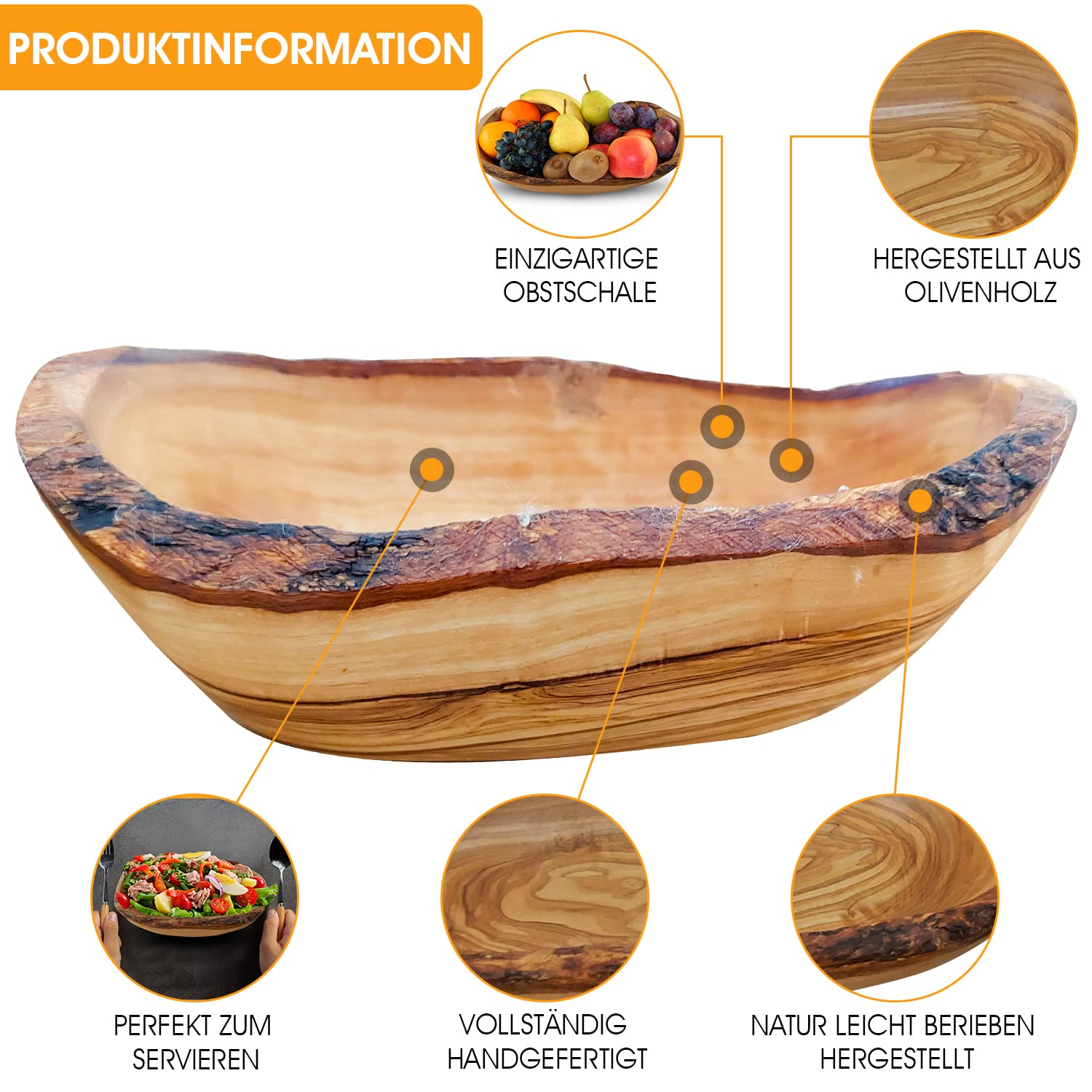 hochwertige rustikale Snackschalen aus Olivenholz, Dekoschale, Natur Holzschale, Schlüsselablage, Schmuckschale, Olivenholz Schale, Dipschale, Handarbeit Verschiedene Größen. (16-17 cm)