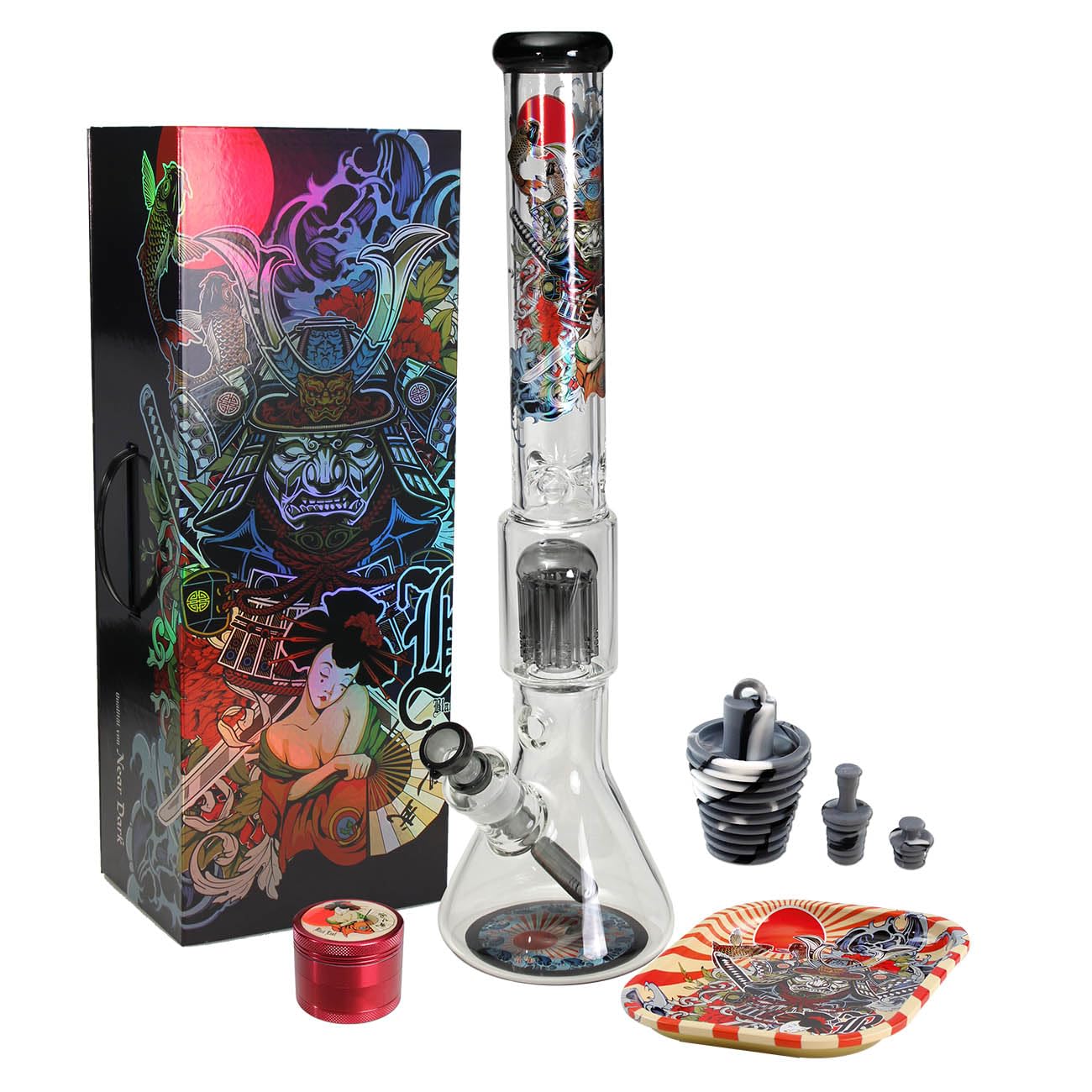 Black Leaf Kofferbong Perko RONIN + GEISHA - 10-Arm Perkolator, 7 mm Borosilikatglas, Ice, 50 cm hoch
