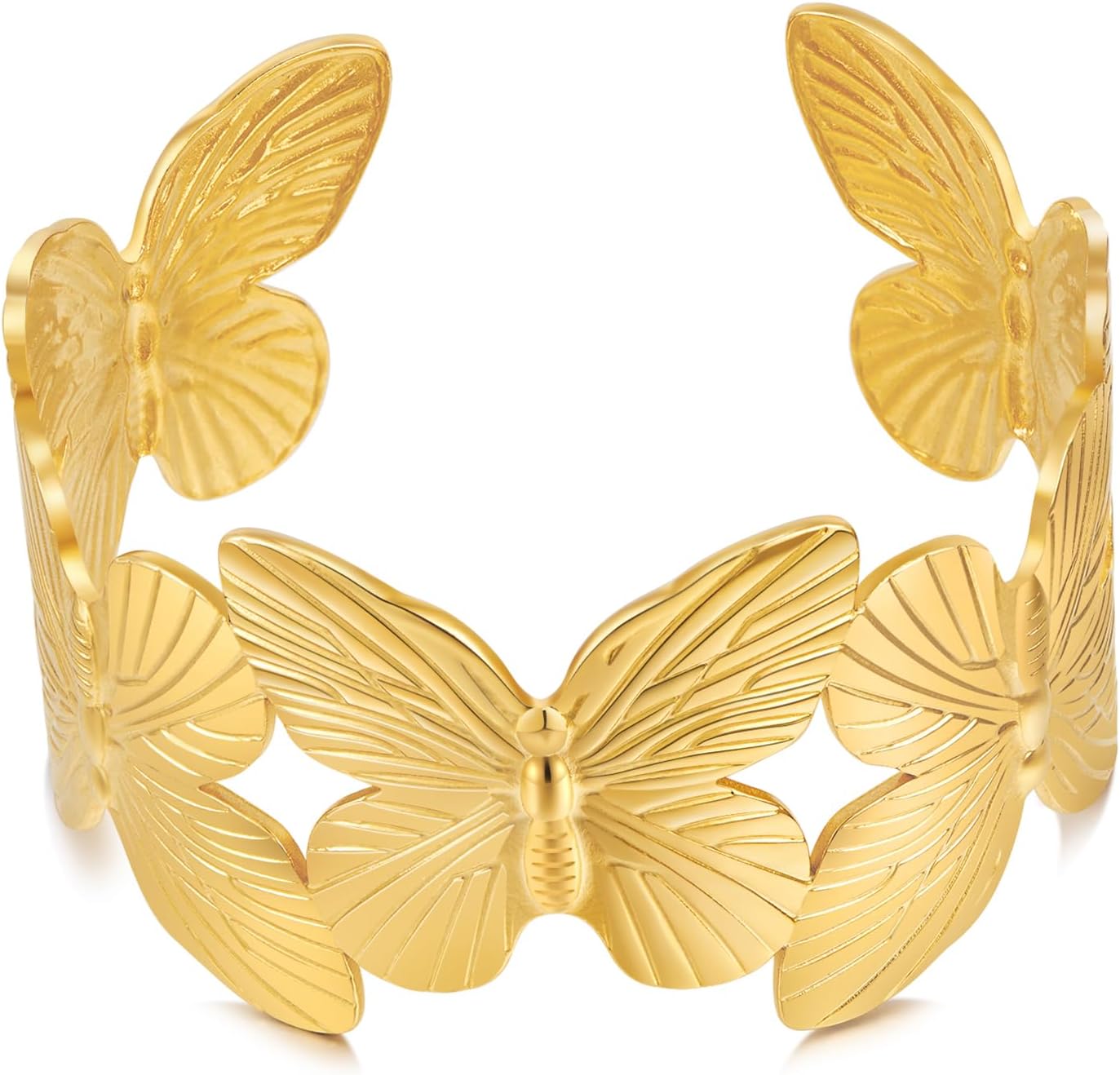 WOWORAMA Chunky Gold Cuff Bracelets for Women Vintage Gold Flower Butterfly Bracelet Trendy Boho Wide Open Cuff Bangles Matte Statement Bracelet