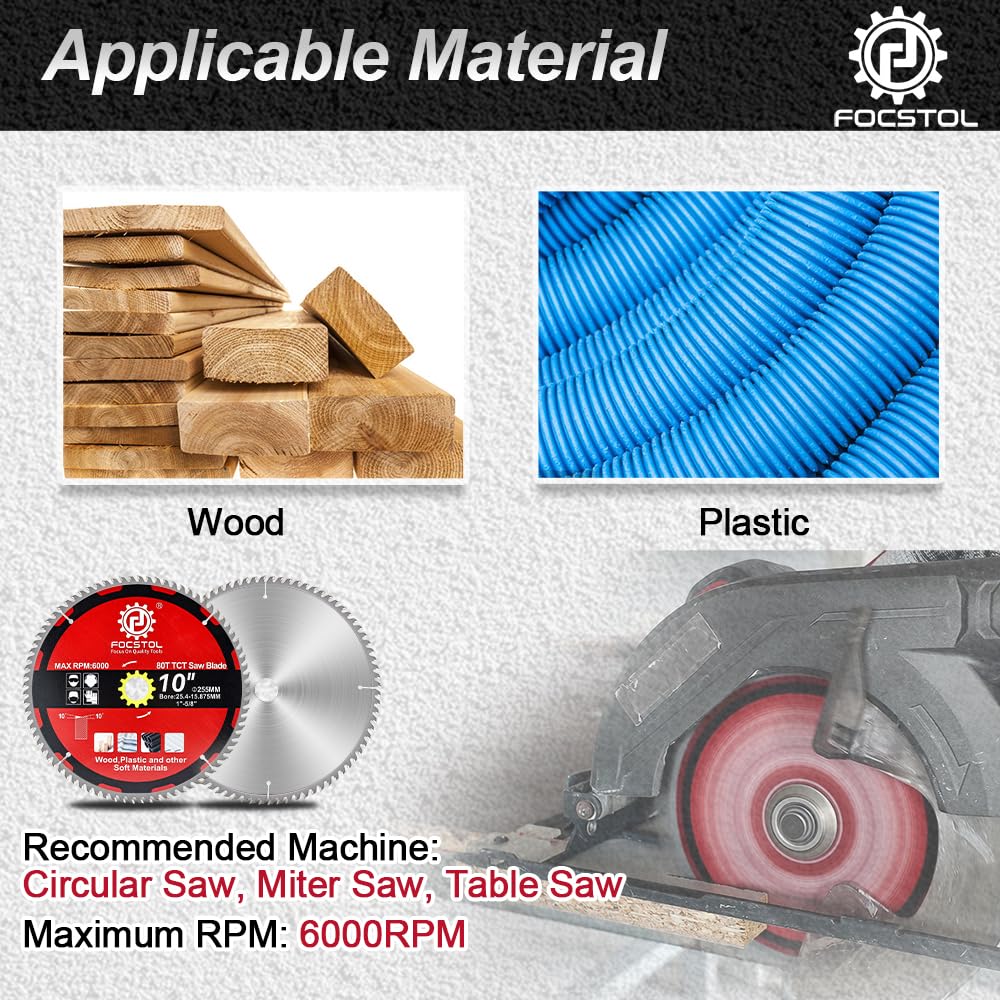 FOCSTOL Wood Cutting Circular Saw Blade 255mm, 80 Tooth TCT Cutting Blade for Cutting Wood Plywood, Particle Board - Image 4