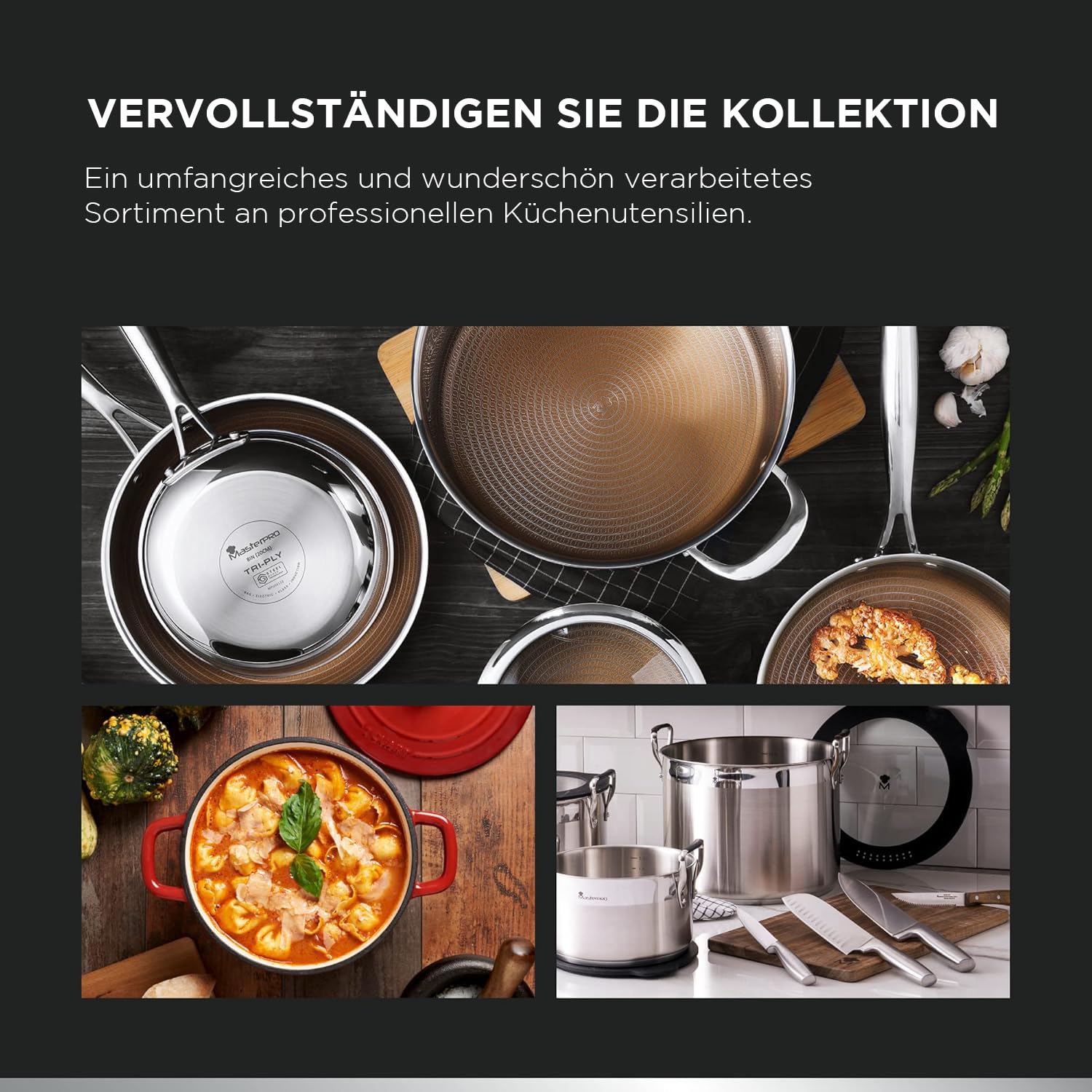 MasterPRO GIRO - 2-teiliges Hybrid Bratpfannenset (20cm & 24cm) - 3-lagig mit ILAG Antihaftbeschichtung - Kratzfeste Wabenstruktur - Induktion & Backofen - PFAS/PFOA/PTFE Frei - Edelstahlgriffe