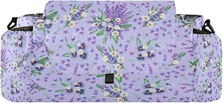 CUPADA Summer Lavender Violet Universal Baby Stroller Organizer with Cup Holders, Large Capacity Floral Purple Watercolor Stroller Organizer Bag Adjustable Strap Fit Most All Strollers