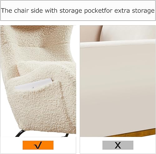 Miniatura 5 de TMEOSK Mecedora pequeña para guardería, mecedora moderna con bolsillos laterales y respaldo alto, cómoda silla deslizante con reposacabezas y