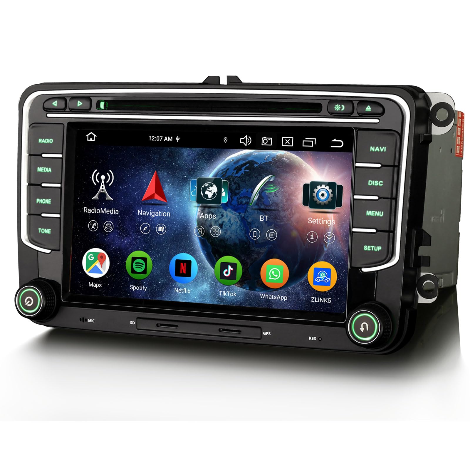 8 núcleos 4GB+64GB Android 14 Radio Coche Bluetooth Navegador GPS para VW Polo 6R Crafter Amarok Caddy T6 Skoda Yeti 7 Pulgadas Pantalla IPS CarPlay Android Auto DSP WiFi 4G Dab+ CD DVD Canbus Ops