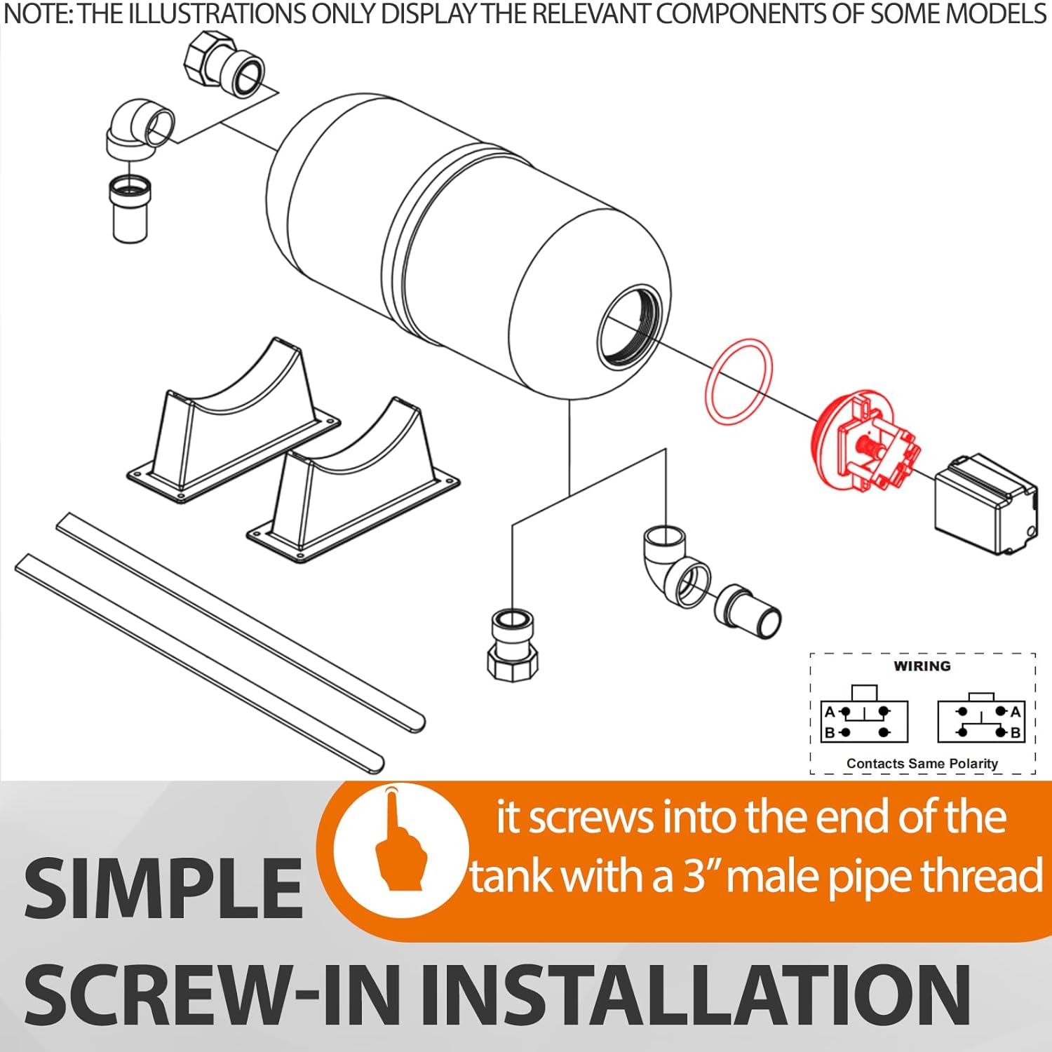 Vacuum Tank Switch Kit for Dometic Sealand, Compatible with 385318032 729100 317729100 317729200 317729400 317324002 385311660, Repair Replacement Part