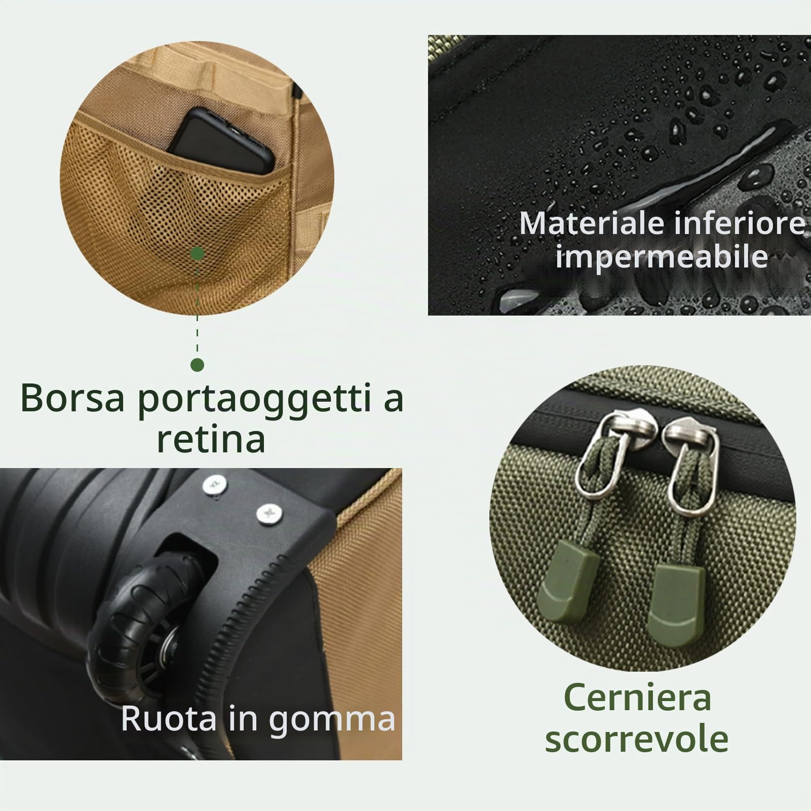 130L Borsa Da Viaggio Extra Large Con Ruote Borsone Sportiva Grande Esterni Campeggio Morbida Pieghevole Impermeabili Borsa Per Il Riporre Con Rulli Conservazione (Kaki)