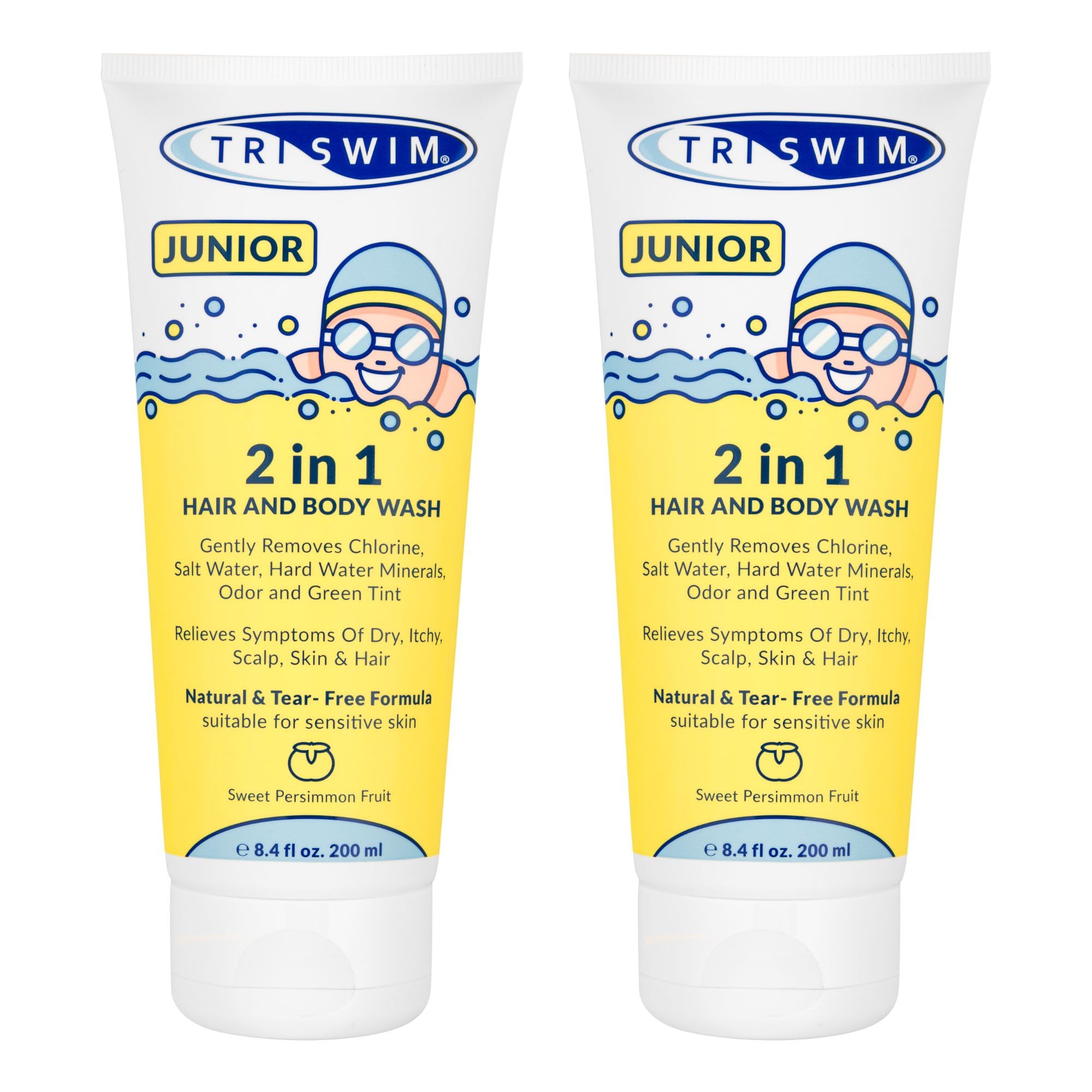 TRISWIM Junior After Swim Hair & Body Wash For Kids | Removes Chlorine, Salt and Pool Chemicals | Prevents Skin and Scalp Itching | Natural & Tear Free | Sweet Persimmon Scent, 200 ml (Pack of 2) — image 1