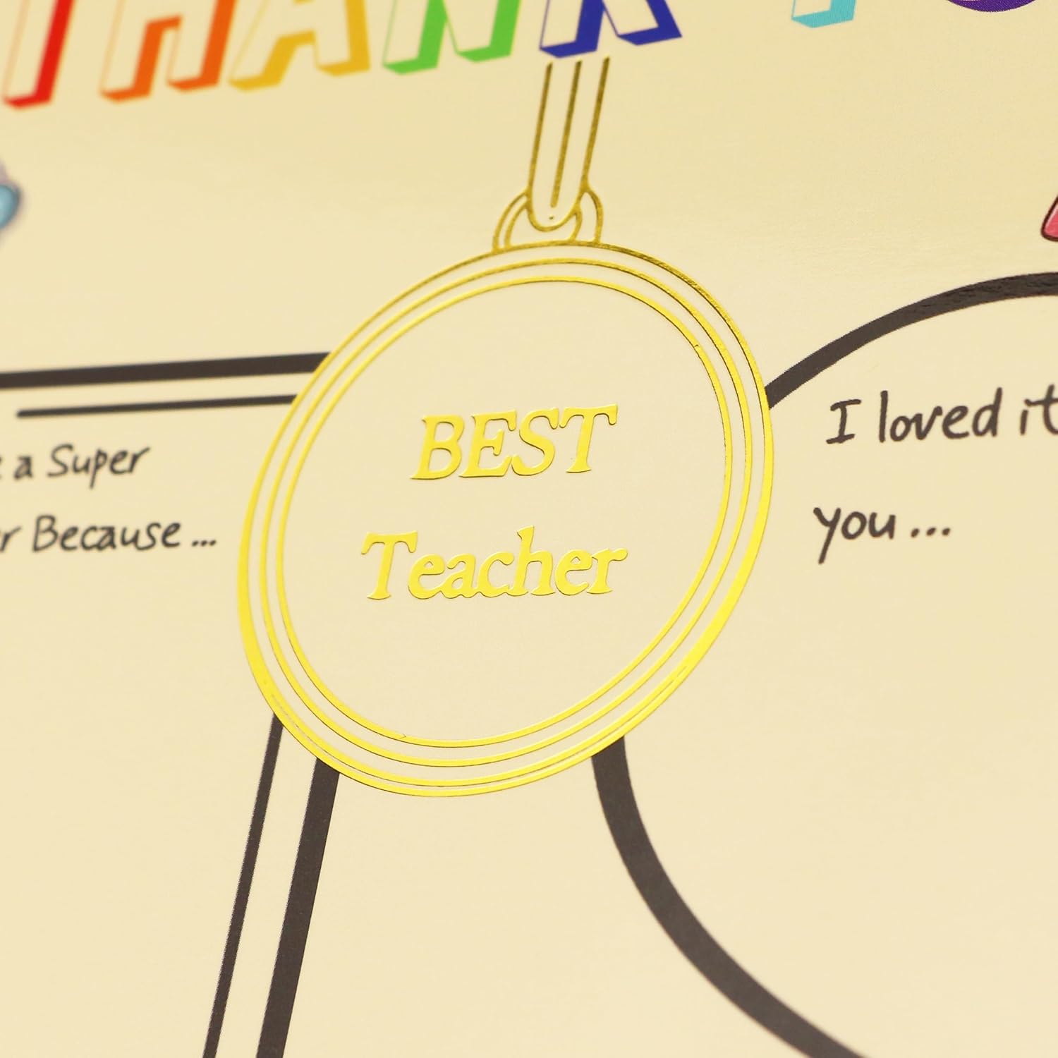 5-Pcs Teacher Thank You Cards – Fill-in-the-Blank Appreciation Cards with Gold Foil Medal – Fun & Colorful Design – Perfect for Preschool, Kindergarten & Elementary image 4